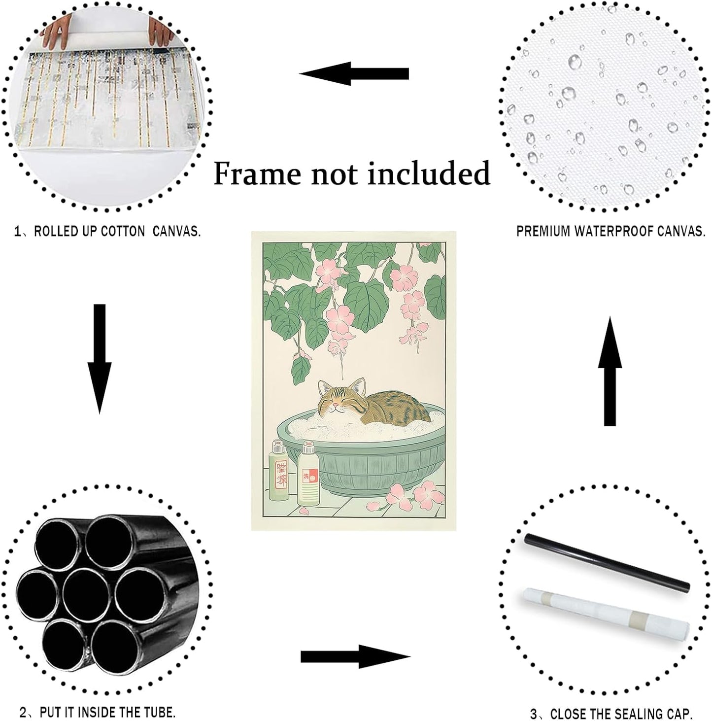 Vintage Tabby Cat in The Bathtub Posters Funny Bathroom Wall Art Cute Animal Lover Canvas Prints Japanese Aesthetic Neutral Minimalist Wall Decor for Dorm Restroom 24x36in Unframed