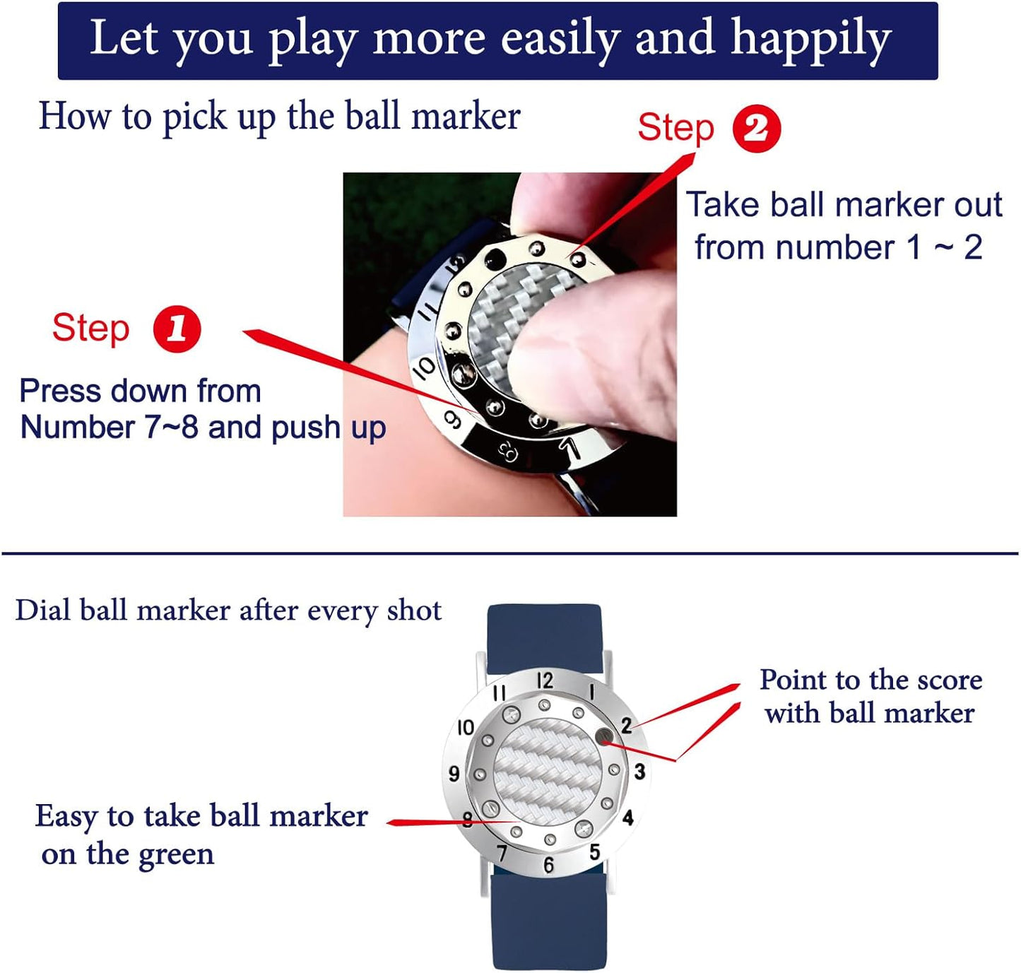 Golf Ball Marker with Carbon Fiber Ball Marker Bracelet, Golf Accessories, Golf Gifts, Golf Counter for Men Women