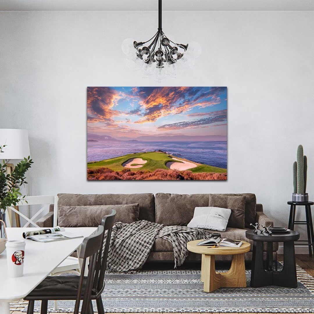 HJY Art USA California Golf Course Wall Art Sunset landscape Canvas Wall Decor Blue Green Abstract Painting Poster for Home Decor Living Room Bedroom Bathroom Office Artwork (28 x 44 inch)