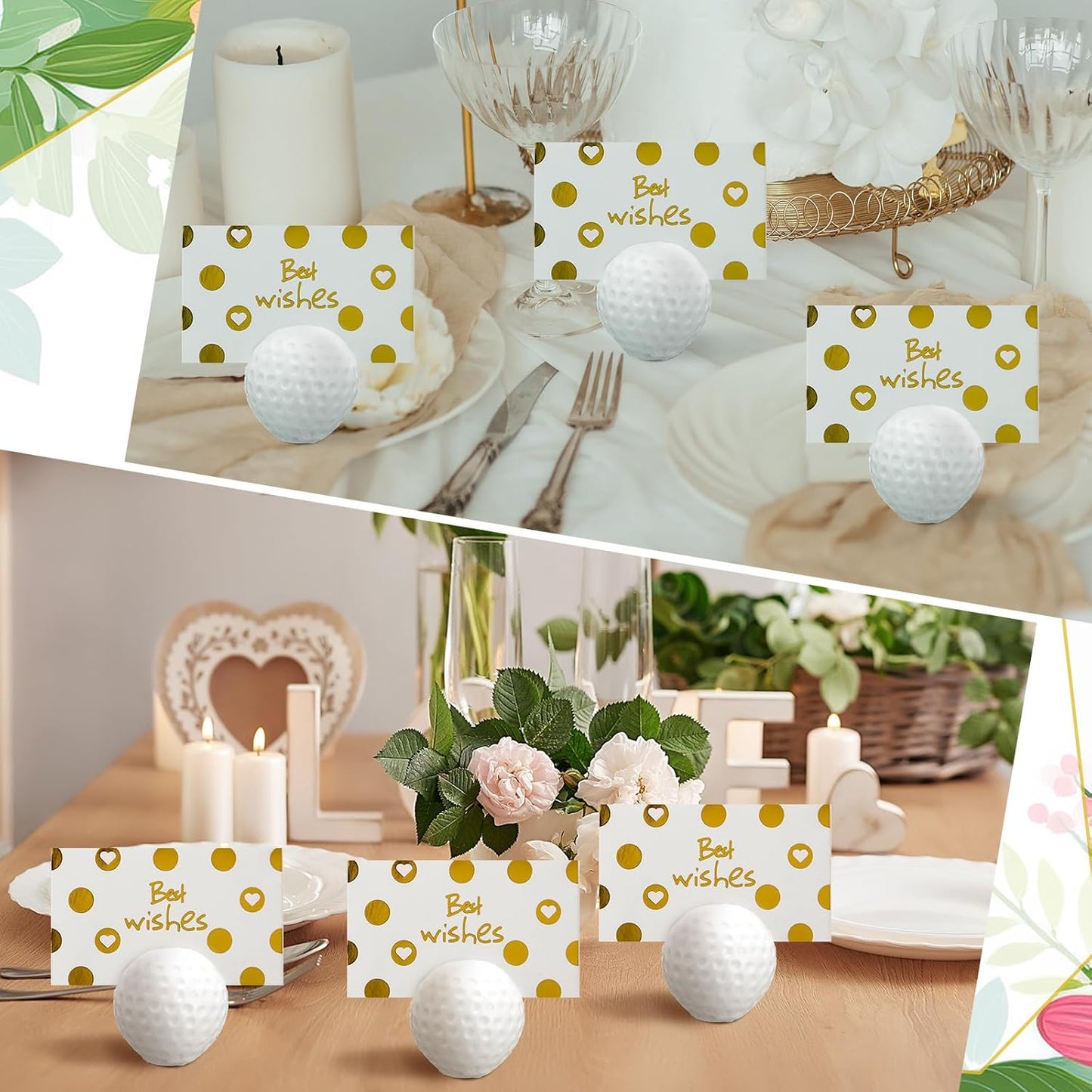 Leinuosen 24 Pcs Resin Golf Base Centerpieces Place Card Holder Golf Ball Shaped Table Number Holder Name Place Photo Stand for Office Menu Events Wedding Party