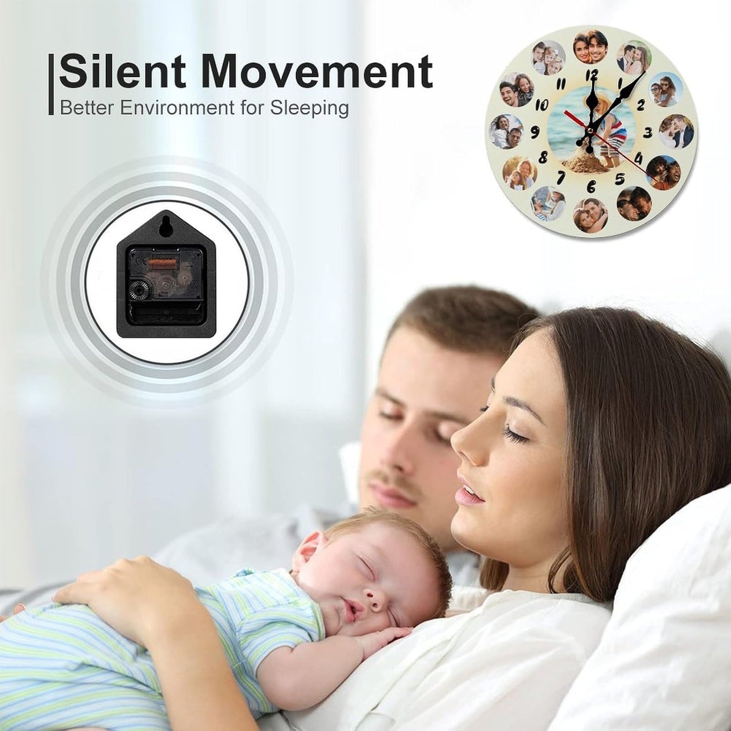 Custom Wall Clock,Personalized Wood Clock add Your Photo/Text,Customizable Silent Round Decoration for Kitchen Bathroom 15.7inch style8