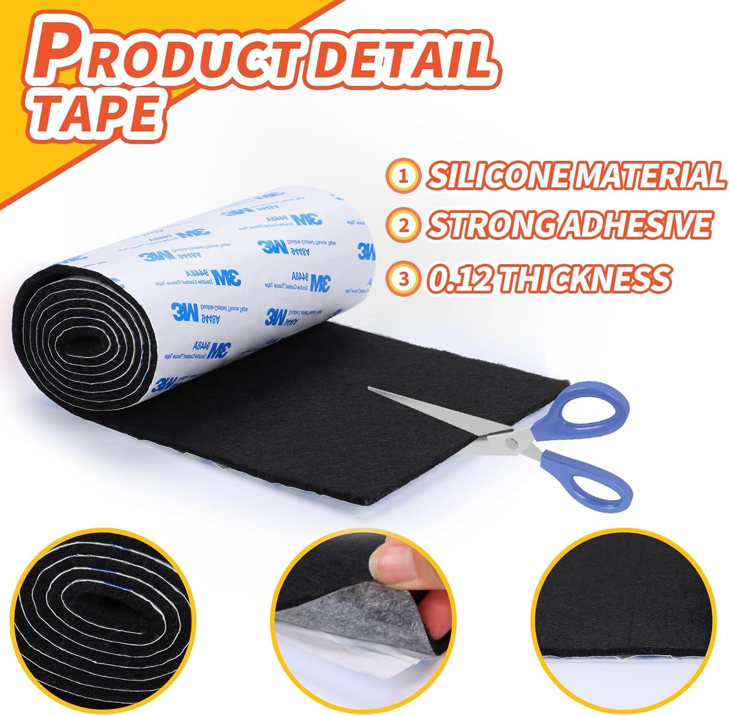 Felt Furniture Pads, Non Slip Self Adhesive Cuttable Felt Tape Black Heavy Duty Felts Strip Roll for Protecting Hardwood Floors Chair Wall Protector (40 x 5 x 0.12 Inch)