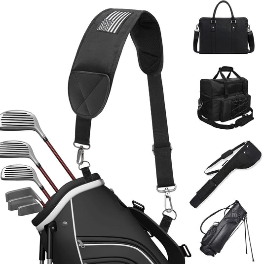 Golf Bag Strap Replacement Golf Bag Shoulder Strap Adjustable Single Padded Shoulder Strap Waterproof Golf Bag Backpack Straps (Black-USA Flag Grey)