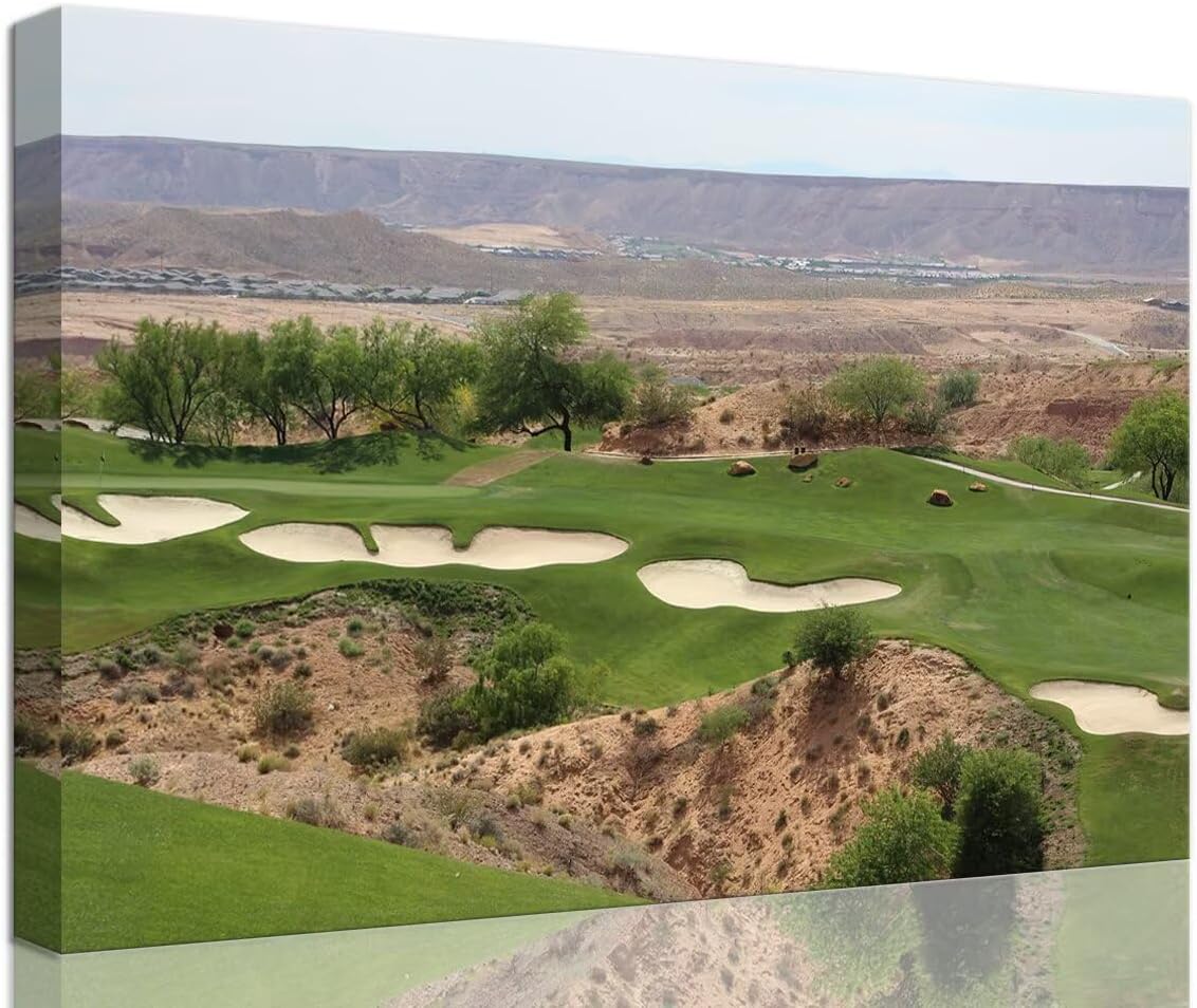 Nevada Mountains Golf Course Wall Art Golf Course Canvas Prints Wall Decor for Living Room Bedroom Bathroom Home Decorations Framed Artwork Ready to Hang(12''H x 16''W)