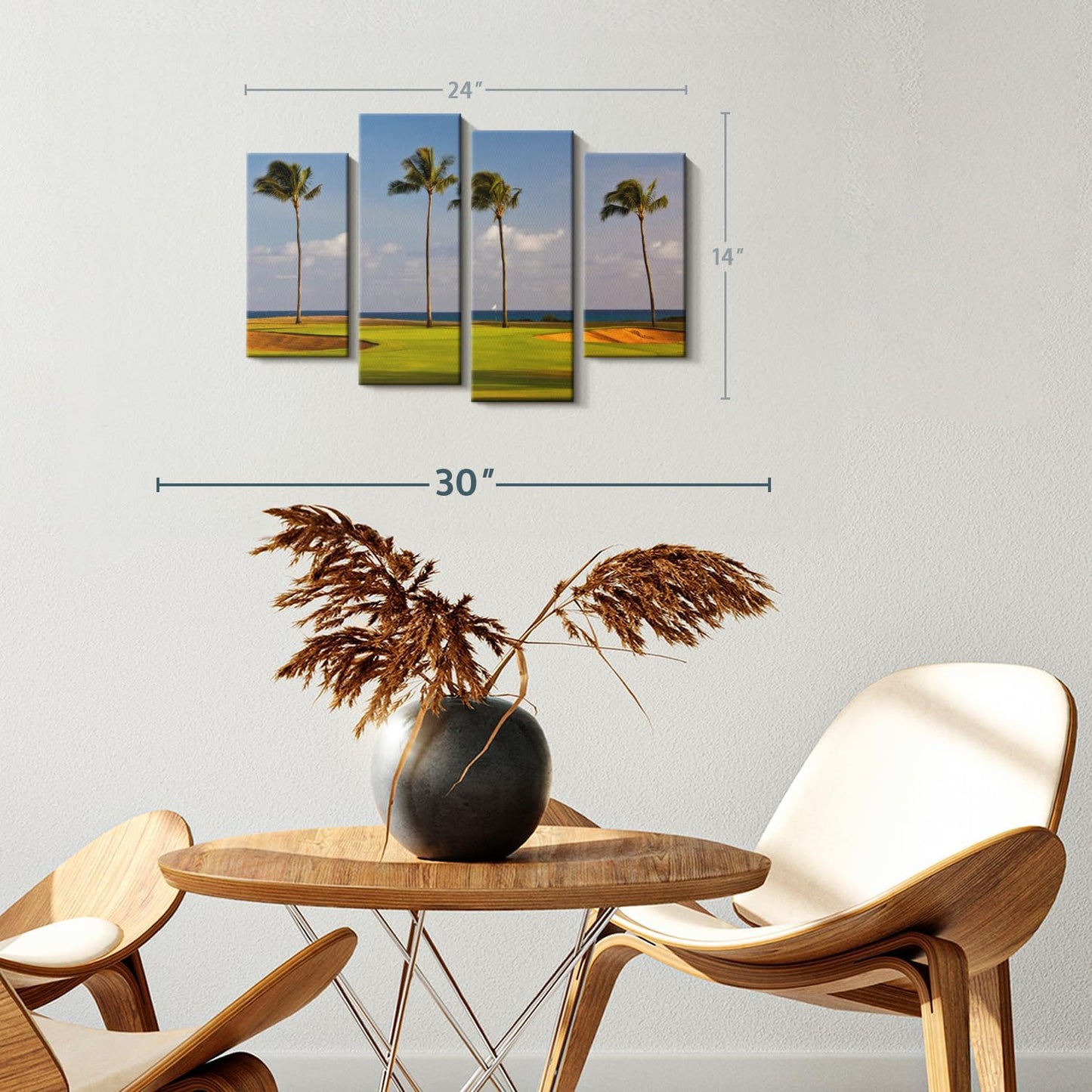 Elephant Stock Hawaiian Golf Course Wall Art - Horizontal Canvas - 4-Piece Living Room Wall Decor - Photography Sports Canvas Print - Green and Yellow Decor for Wall - 24" X 14"