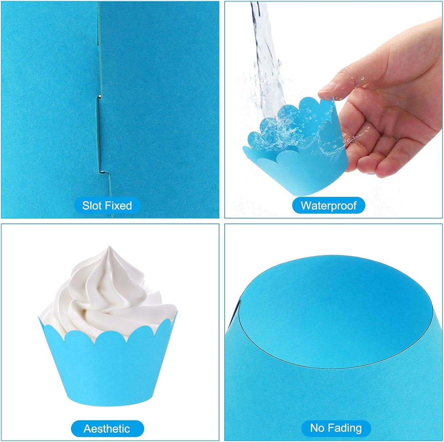 PATIKIL Cupcake Wrappers Paper, 50 Pack Baking Cups Standard Wave Decoration for Anniversary Birthday Weddings and Parties, Blue