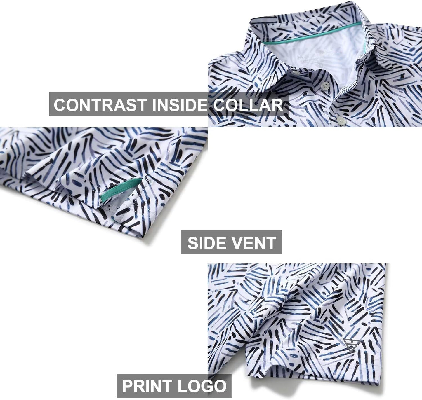 Golf Shirts for Men Dry Fit Short Sleeve Print Performance Moisture Wicking Polo Shirt