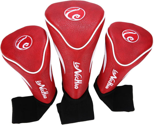 Golf Head Covers 3pcs Set, Driver Fairway Wood Headcovers, Vintage PU Headcovers for Golf Club