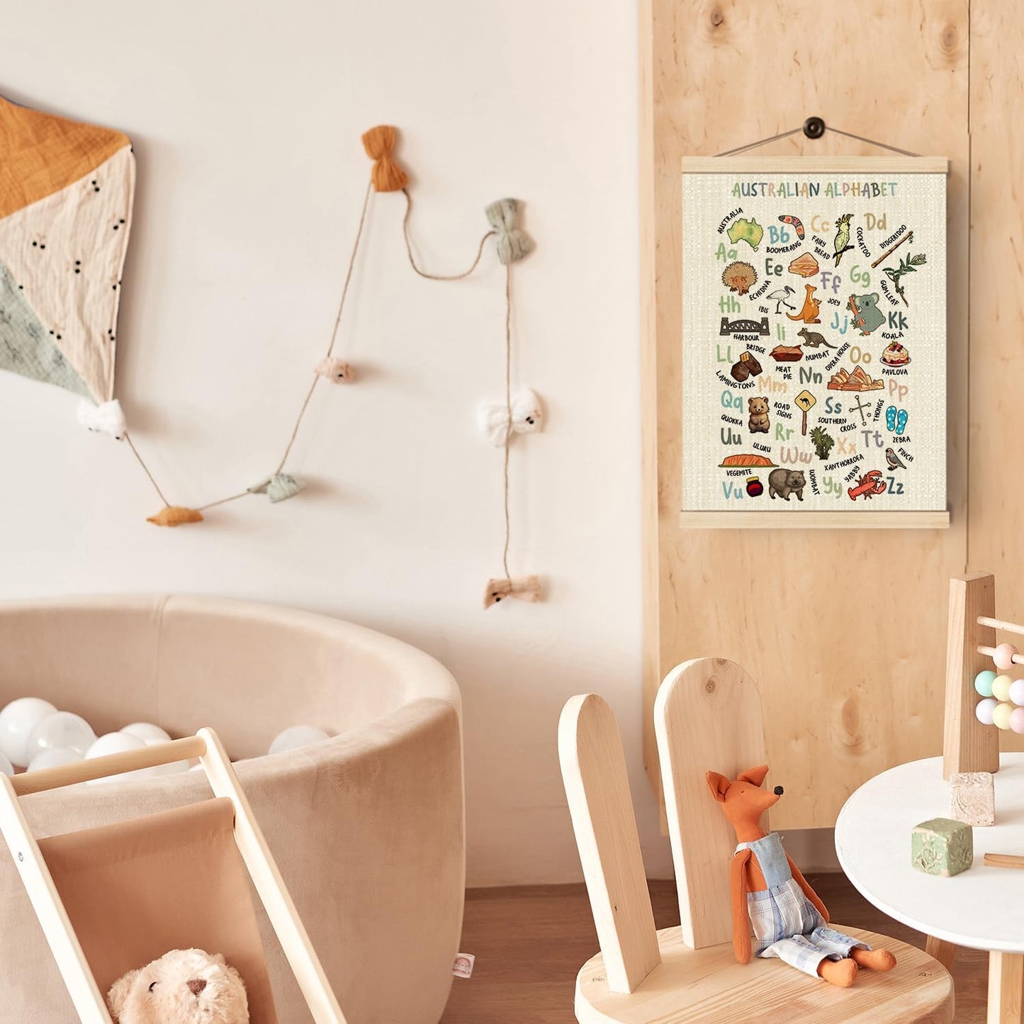 Boat Wades Australian Alphabet Poster Hanger Frame - Nursery Wall Decor, Australian Animal Alphabet ABC Educational Wall Art Decor for Toddler Kids Room Playroom Classroom Nursery, 12x16 Inch