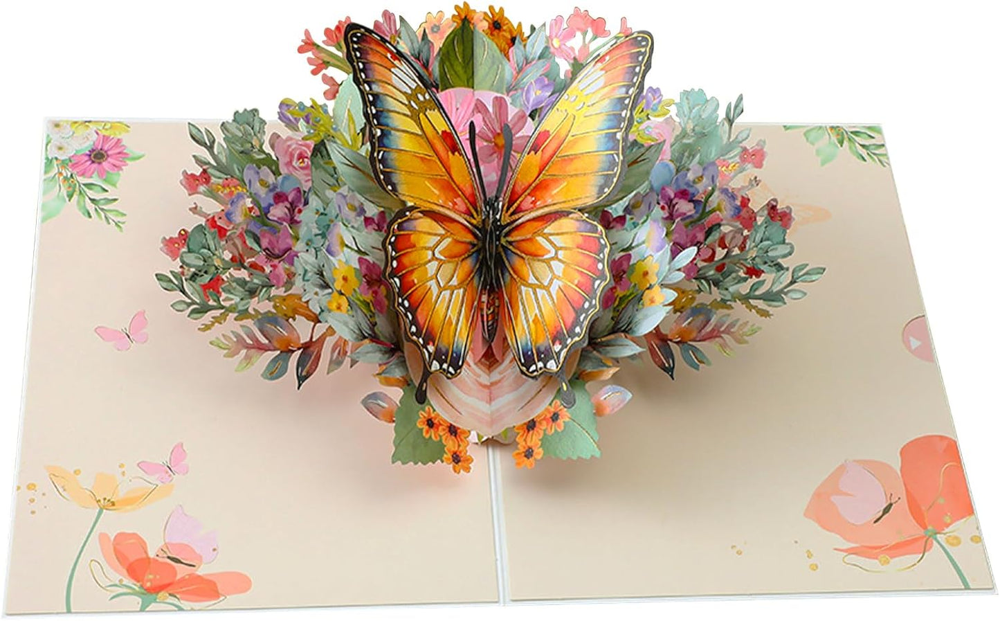 Beautiful Butterfly resting on pink roses pop up birthday card. A beautiful gift for women who love butterflies and roses for Mother's Day, Thanksgiving, Women's Day, Wedding Anniversary,with envelope.