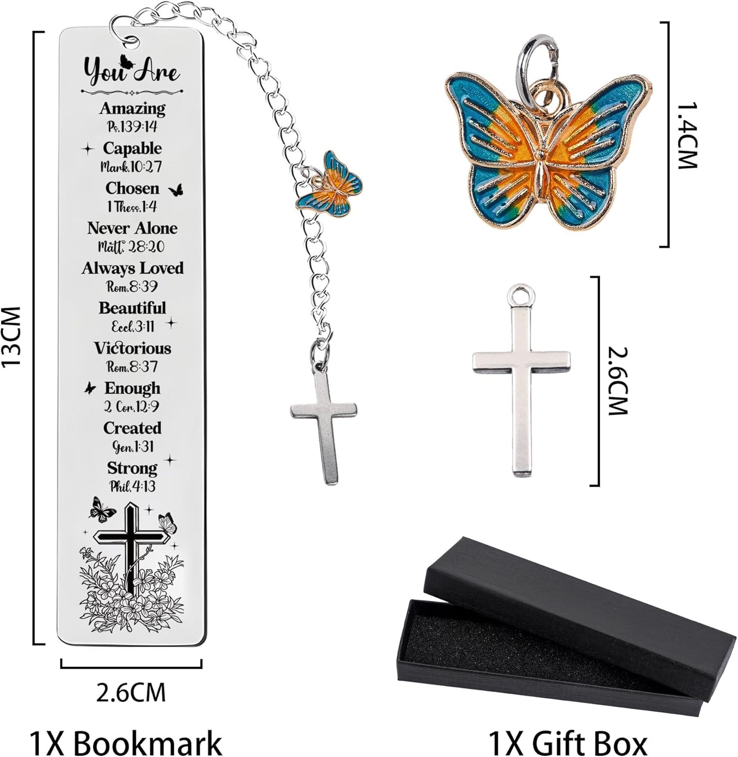 Metal Christian Bookmark for Women - Bible Book Marks with Scripture Verse Cross, Inspirational Religious Gifts for Baptism First Communion Birthday Graduation Back to School