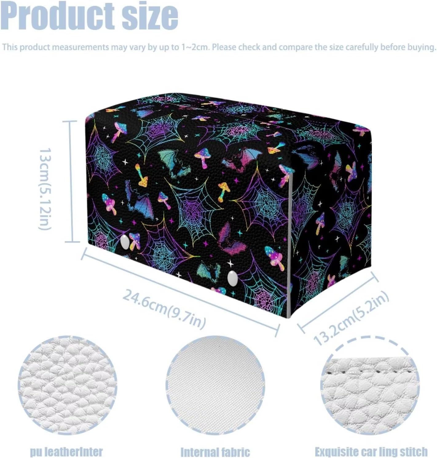 Halloween Bat Tissue Box Cover Rectangular Waterproof Tissue Box Case Organizer with Spider Web Print 9.7"x5.2"x5.12" PU Leather Napkin Dispenser Halloween Decor
