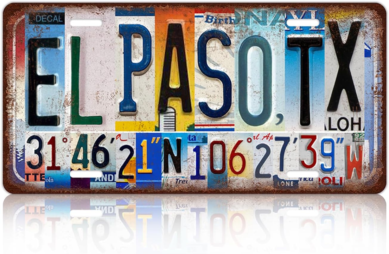 Vintage City Wall Decor El Paso,Tx License Plate Metal Sign Tin Signs Poster