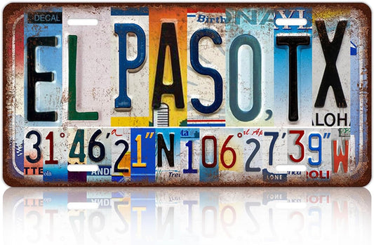 Vintage City Wall Decor El Paso,Tx License Plate Metal Sign Tin Signs Poster