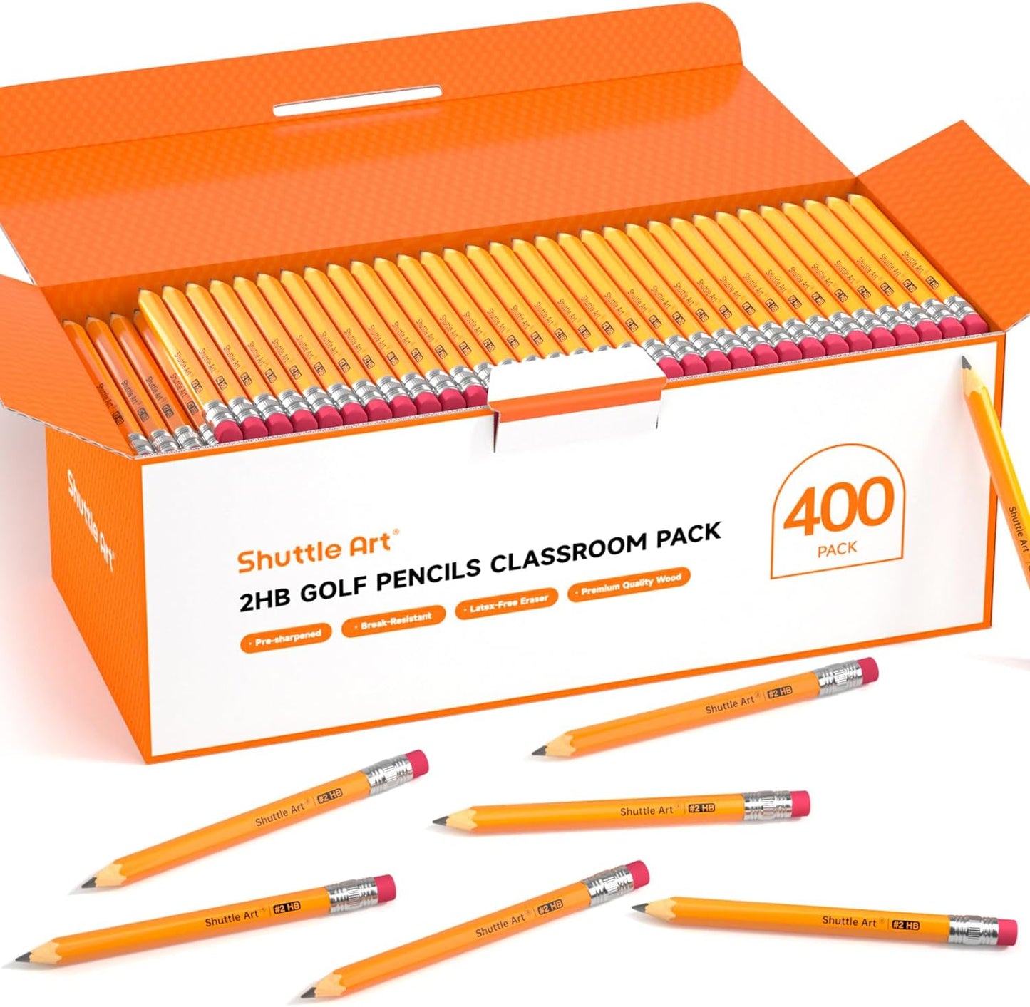 Shuttle Art 400 Pack Golf Pencils With Erasers, #2 HB Pencils Bulk, 3.5” Mini Pencil, Pre-Sharpened Small Pencil for Kids Teachers Classroom Games, Back to School Supplies