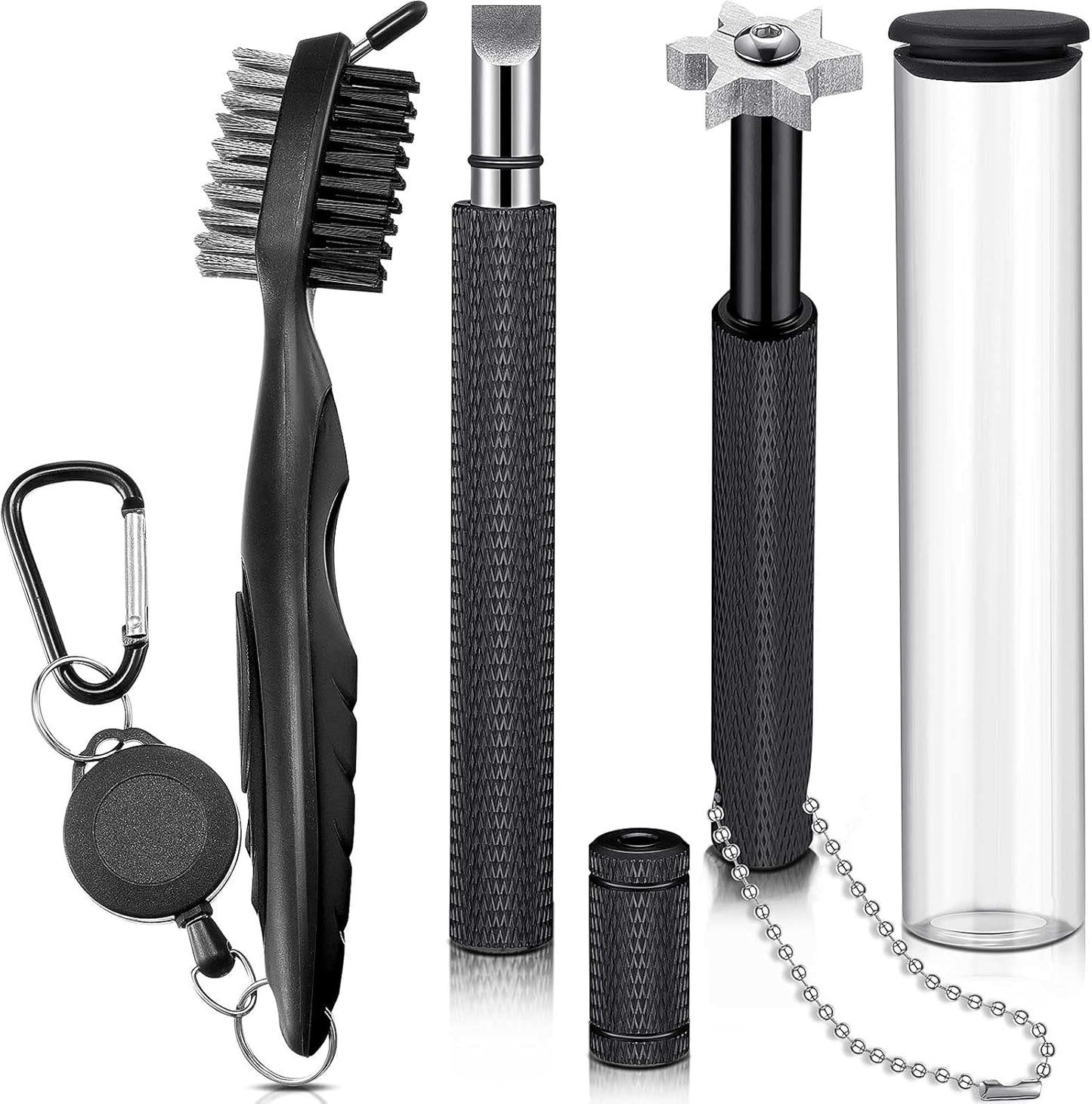 Skylety 3 Pieces Golf Club Groove Sharpener Retractable Brush and 6-Head Groove Sharpener Re-Grooving Tool and Cleaner for All Golf Irons Pitching, Sand, Lob, Approach Wedges, Utility Clubs(Black)