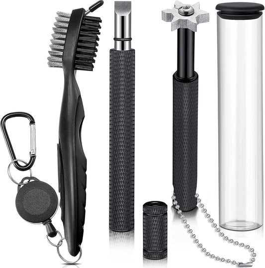Skylety 3 Pieces Golf Club Groove Sharpener Retractable Brush and 6-Head Groove Sharpener Re-Grooving Tool and Cleaner for All Golf Irons Pitching, Sand, Lob, Approach Wedges, Utility Clubs(Black)