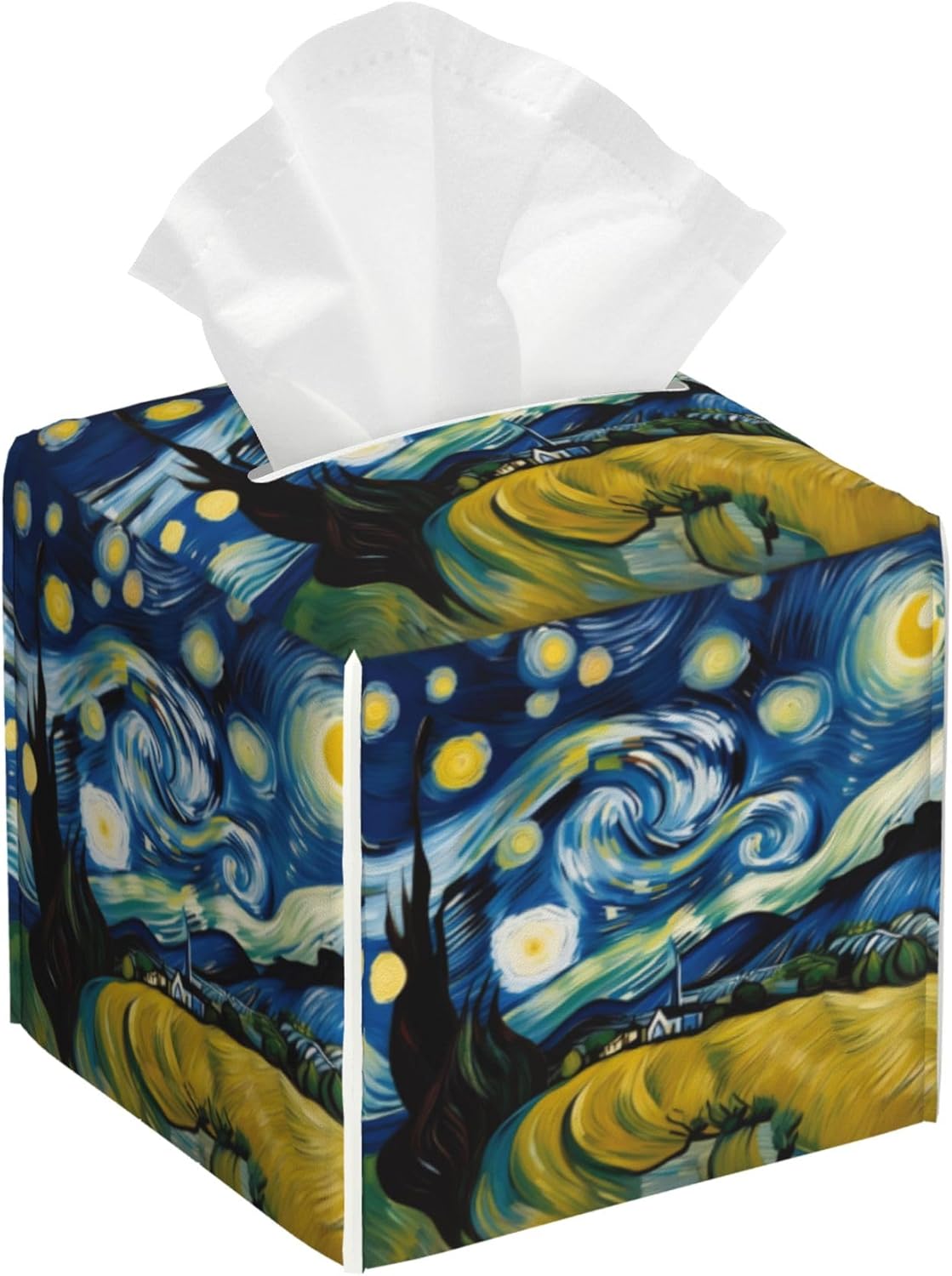 Tissue Box Cover Square,Starry Night Sky Tissue Box Holder Waterproof Leather Facial Paper Case Modern Home Decoration for Bedroom Dresser Night Stand Office Desk