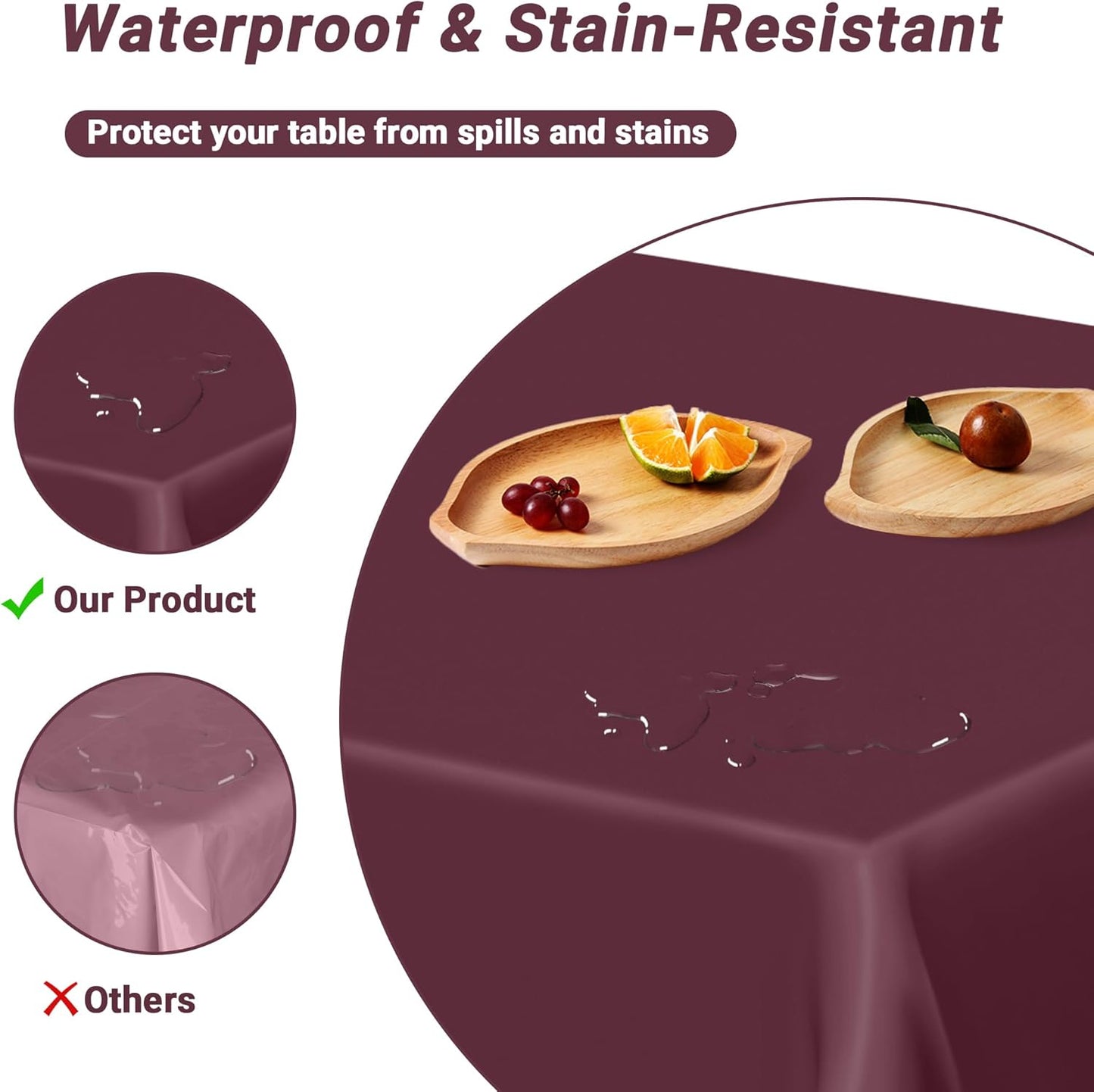 4 PCS Wine Table Cloth Rectangle Table, 54 x 108 Inches Waterproof Plastic Table Cloth Disposable, Picnic Table Cover for Baptism, Picnic, Restaurant, Wedding decor, Fits Rectangle and Round Tables