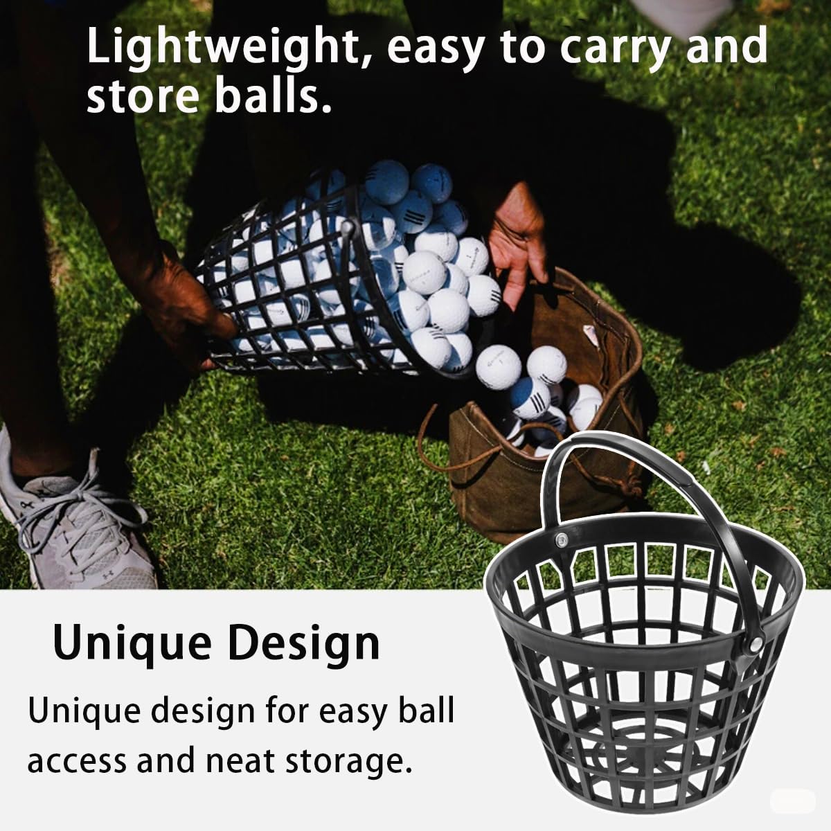 ZLY Golf Ball Basket,Golf Ball Container Ball Bucket with Handle,Holds 25 Balls,Plastic Balls Holder,Black (Holds 25 Balls)