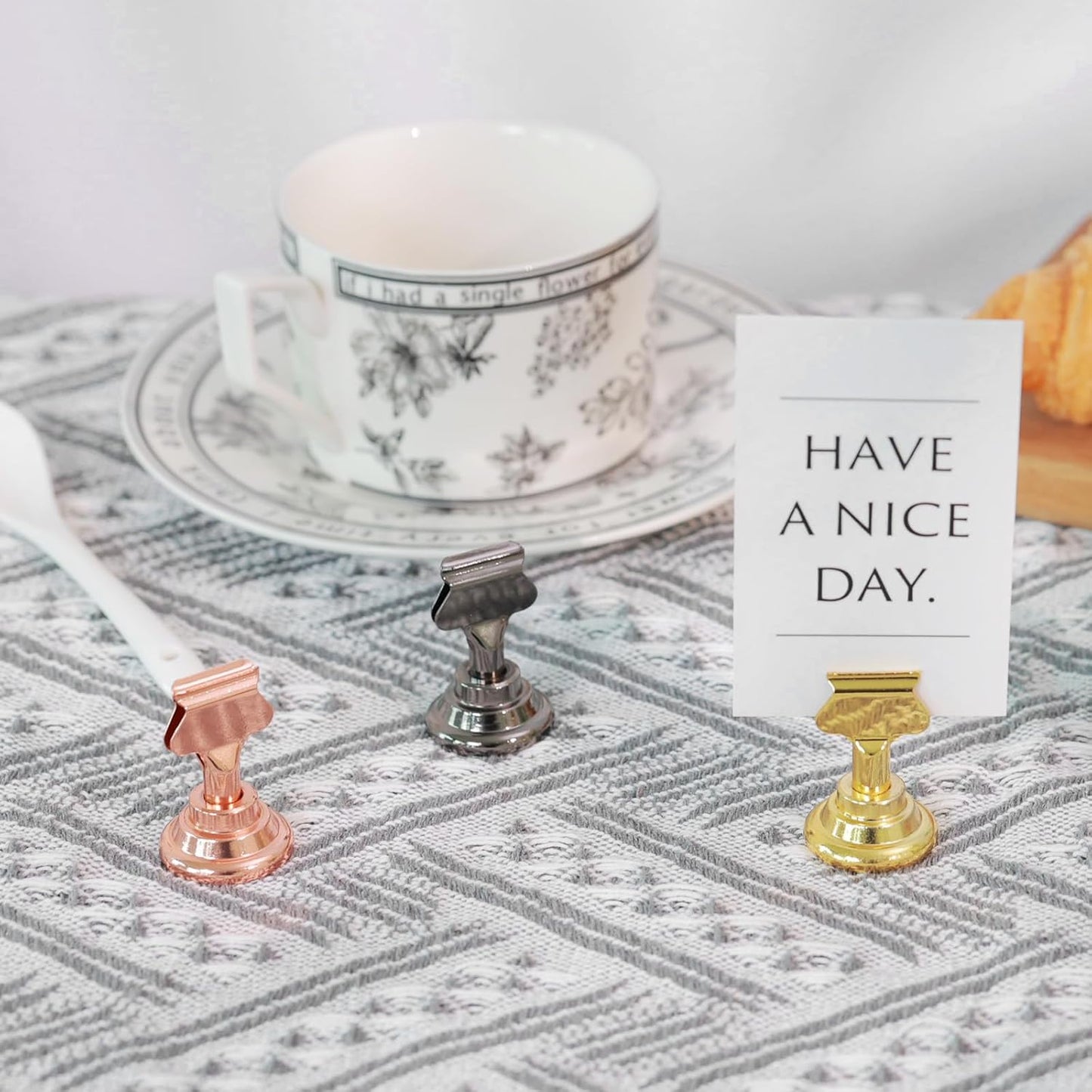 Urban Deco 16PK Table Number Holders Place Card Holders 1.7 Inch Table Card Holders Steel Card Holders for Photos, Food Signs, Memo Notes, Weddings, Restaurants, Birthdays(Rose Gold)