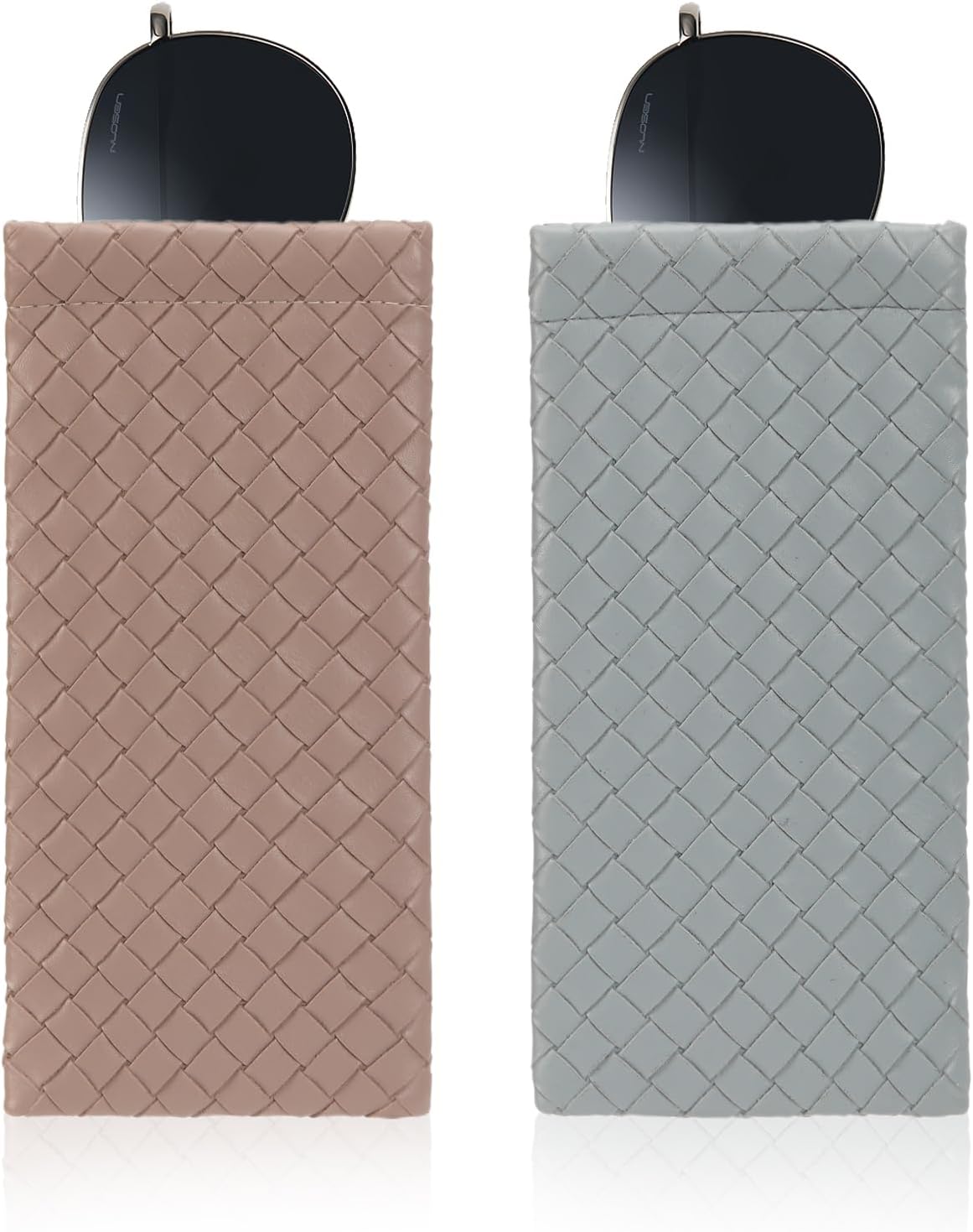 2 PCS Pu Sunglass Organizer Leather Pouch - Soft Squeeze Top Glasses Case Multipurpose Travel Eyeglass Case Pouch Bag