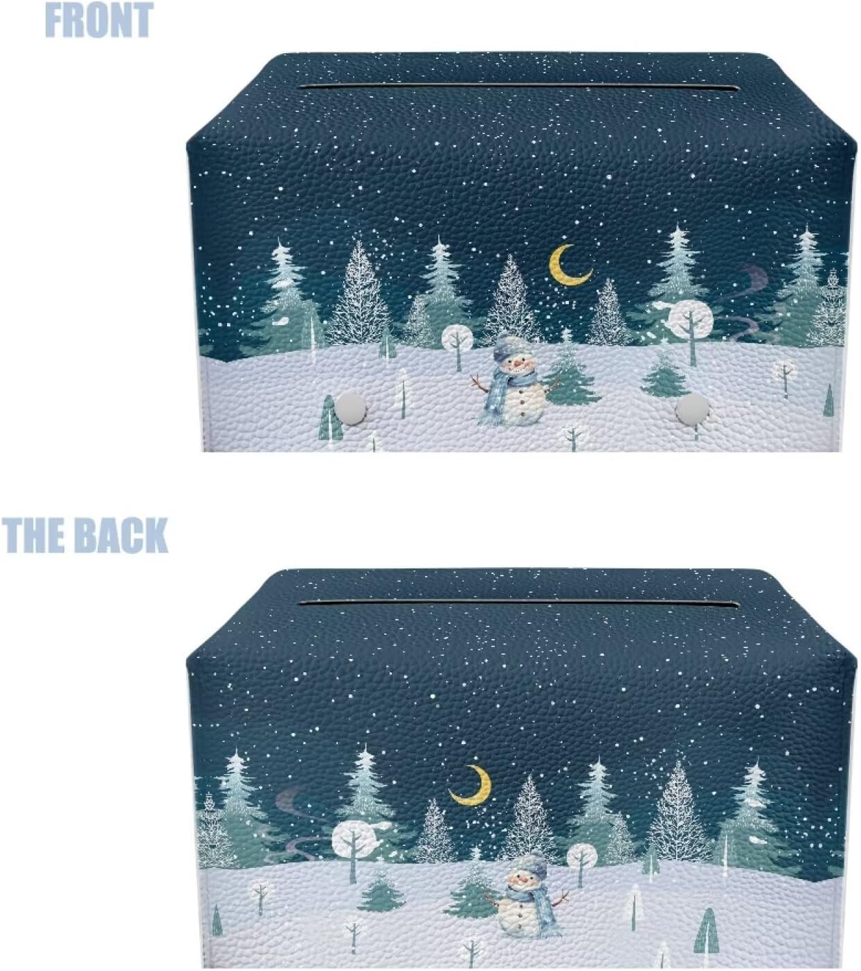 Winter Christmas Tree Snowman 9.7x5.2x5.12 Pu Leather Rectangle Tissue Box Modern Decorative Tissue Box Case Organizer Holder Practical Stable Tissue Box Organizer for Home