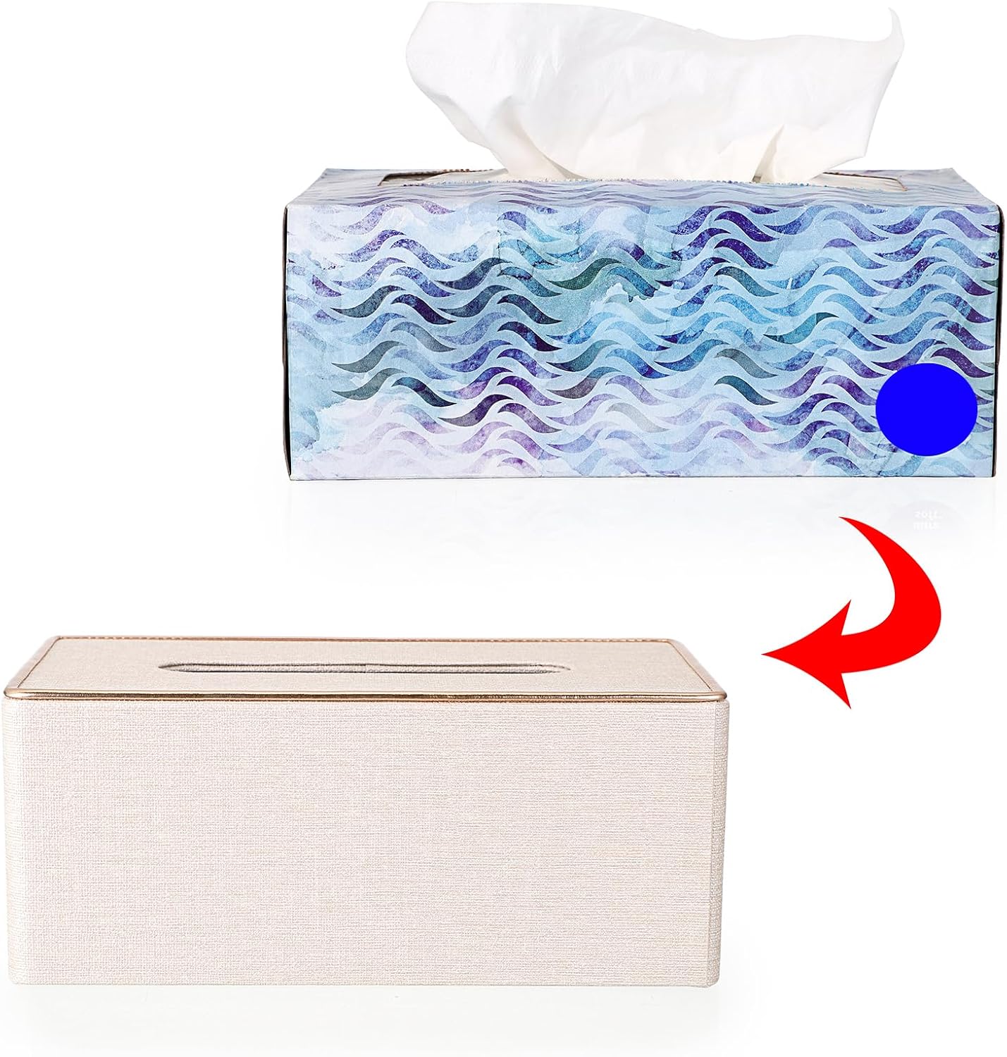 Sumnacon Rectangular Linen Tissue Box Cover - Stylish Tissue Box Holder with Magnetic Bottom, Decorative Tissue Box for Bathroom Toilet Vanity Night Stand Table Countertop Office, Beige Linen Texture