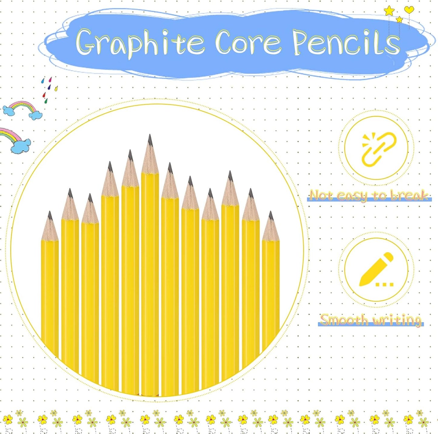 Zonon 24 Pcs Yellow Golf Pencils with Erasers Mini Small Pencils Baby Shower Favors Bulk Hexagon Wooden Sharpened Half Graphite 2B for Golf Event, Wedding, Party Game, School, Company, Pew, Pocket