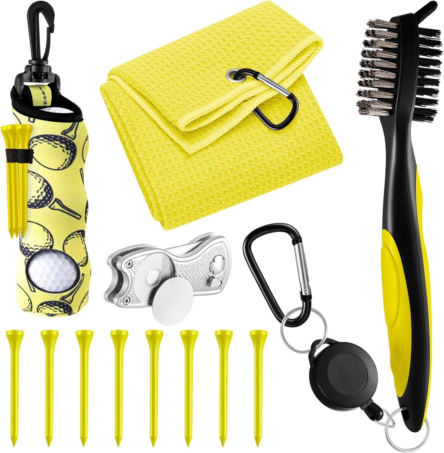 Liliful 12 Pcs Golf Accessories Kit, Include Golf Ball Bag with Hook Towel Tees Magnetic Ball Marker Divot Tool Cleaner Brush for Women Man Gifts