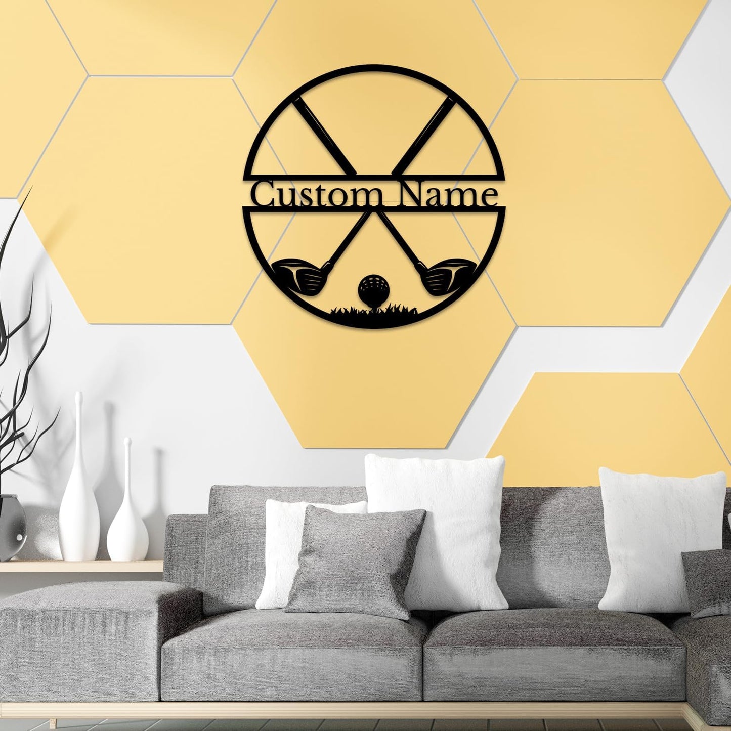 Personalized Custom Crossed Golf Metal Wall Art,Personalized Golfer Name Sign Decoration For Room,Hole Golf Club Decoration (Golf C)