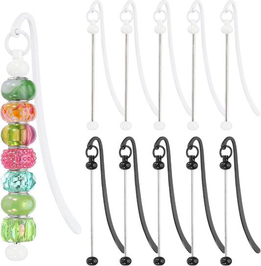 PATIKIL Beadable Bookmarks, 10 Pcs Beaded Bookmark DIY Metal Blank Bar Bulk for Bookmark DIY Making Craft, Beading Pendant Charm, Black/White