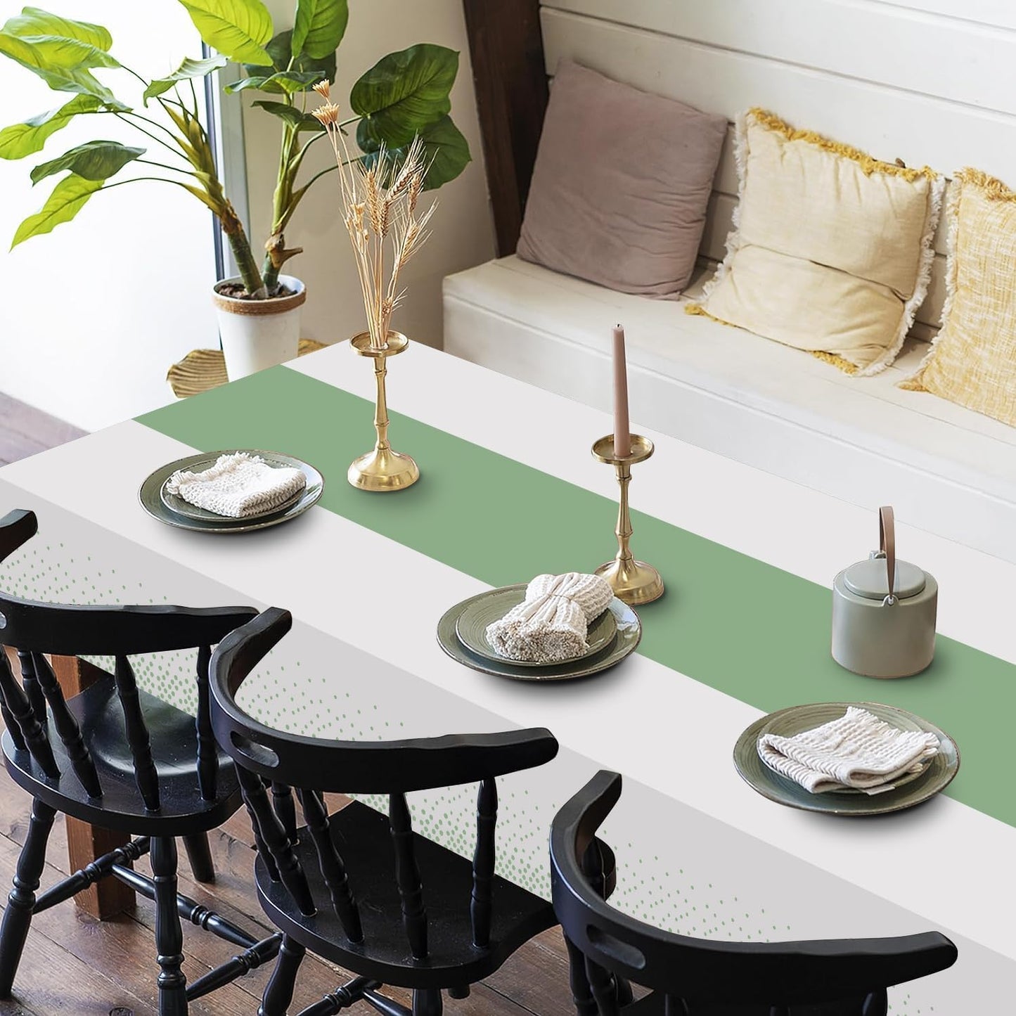 3 Pack 2in1 Disposable Plastic Tablecloths 54" x 108" White and Sage Green Dot Party Table Cloth Rectangle Table Cover for Wedding Birthday Baby Shower Anniversary Christmas New Year Party Decorations