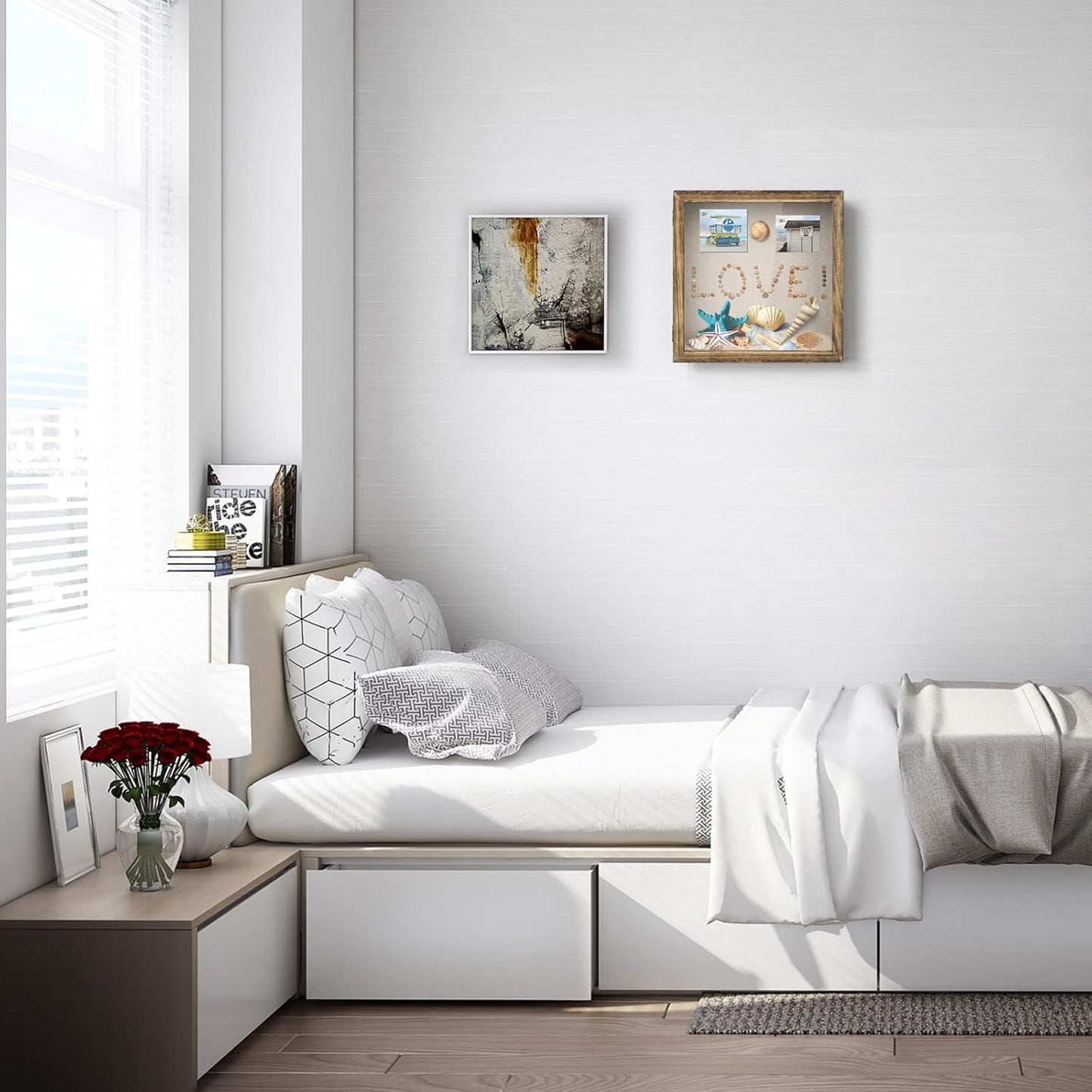 Love-KANKEI Shadow Box Frame 11x11 Shadow Box Display Case with Linen Back Rustic Wood Memory Box for Awards Medals Photos Gift Carbonized Black