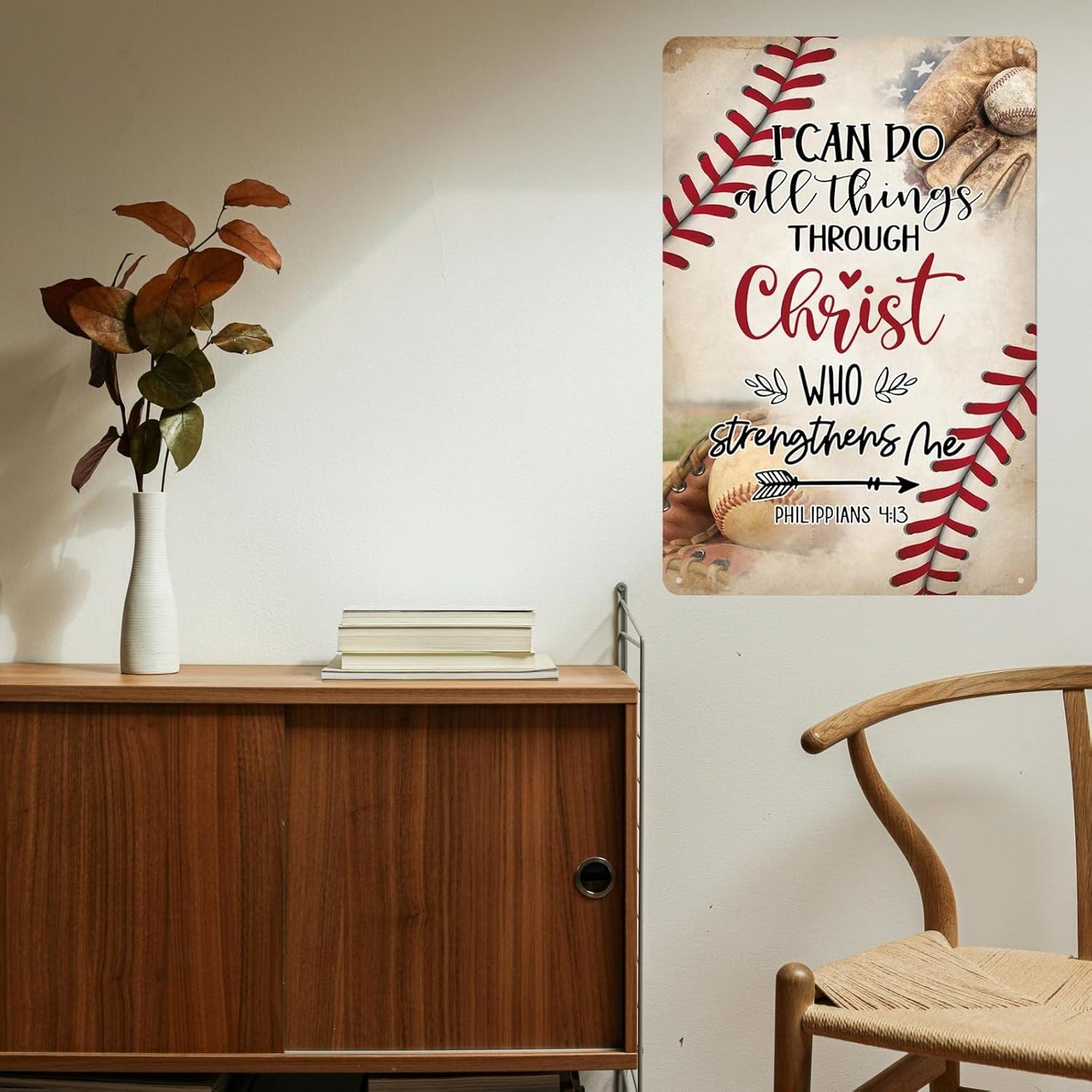 Baseball Decor For Boys Room Sports Decor For Boys Bedroom Tin Sign Vintage Metal Baseball Decoration I Can Do All Things Through Christ Who Strengthens Me 8x12 Inch