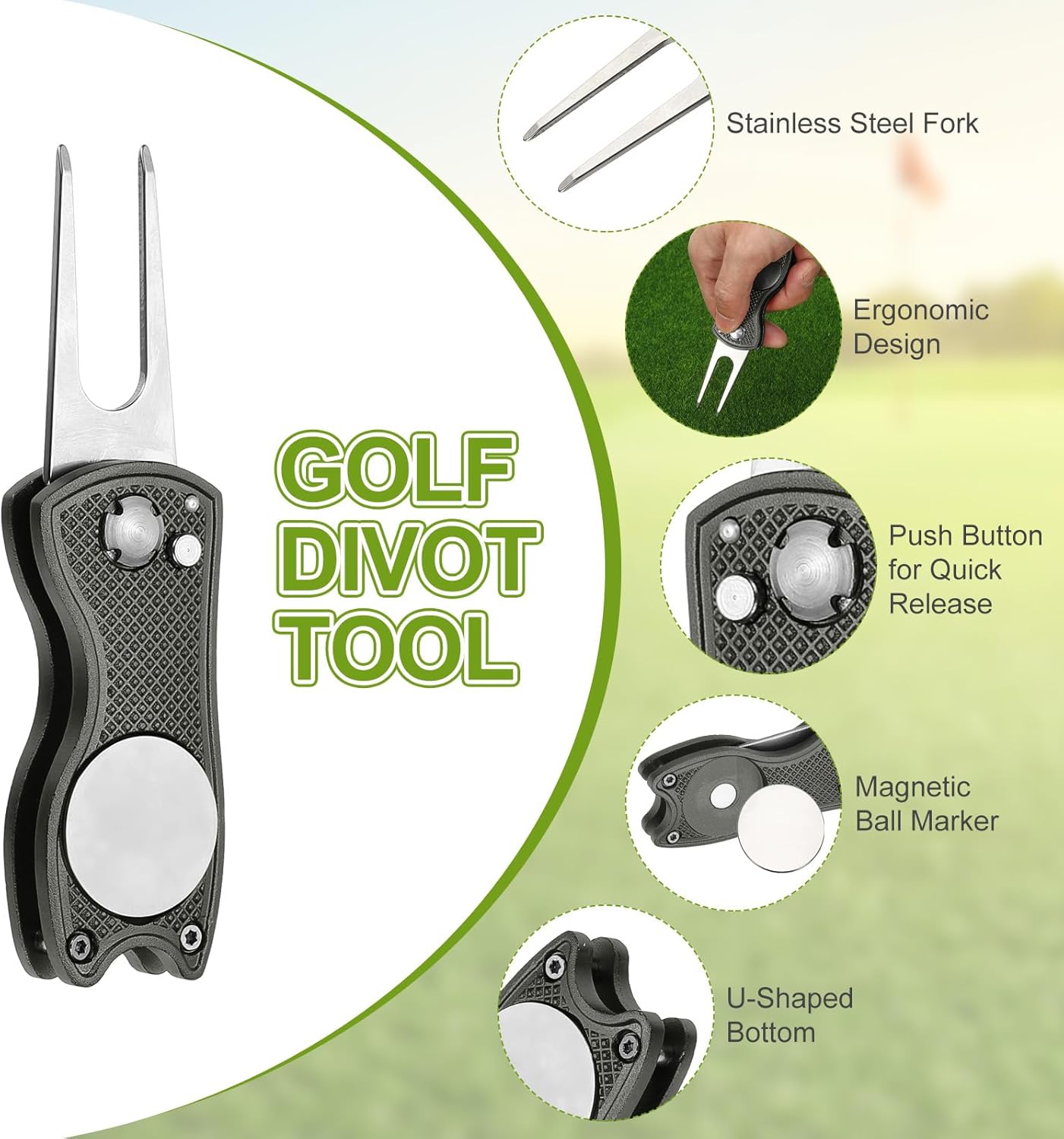 PATIKIL Golf Divot Repair Tool Foldable Metal Golf Green Divot Tool with Magnetic Ball Marker