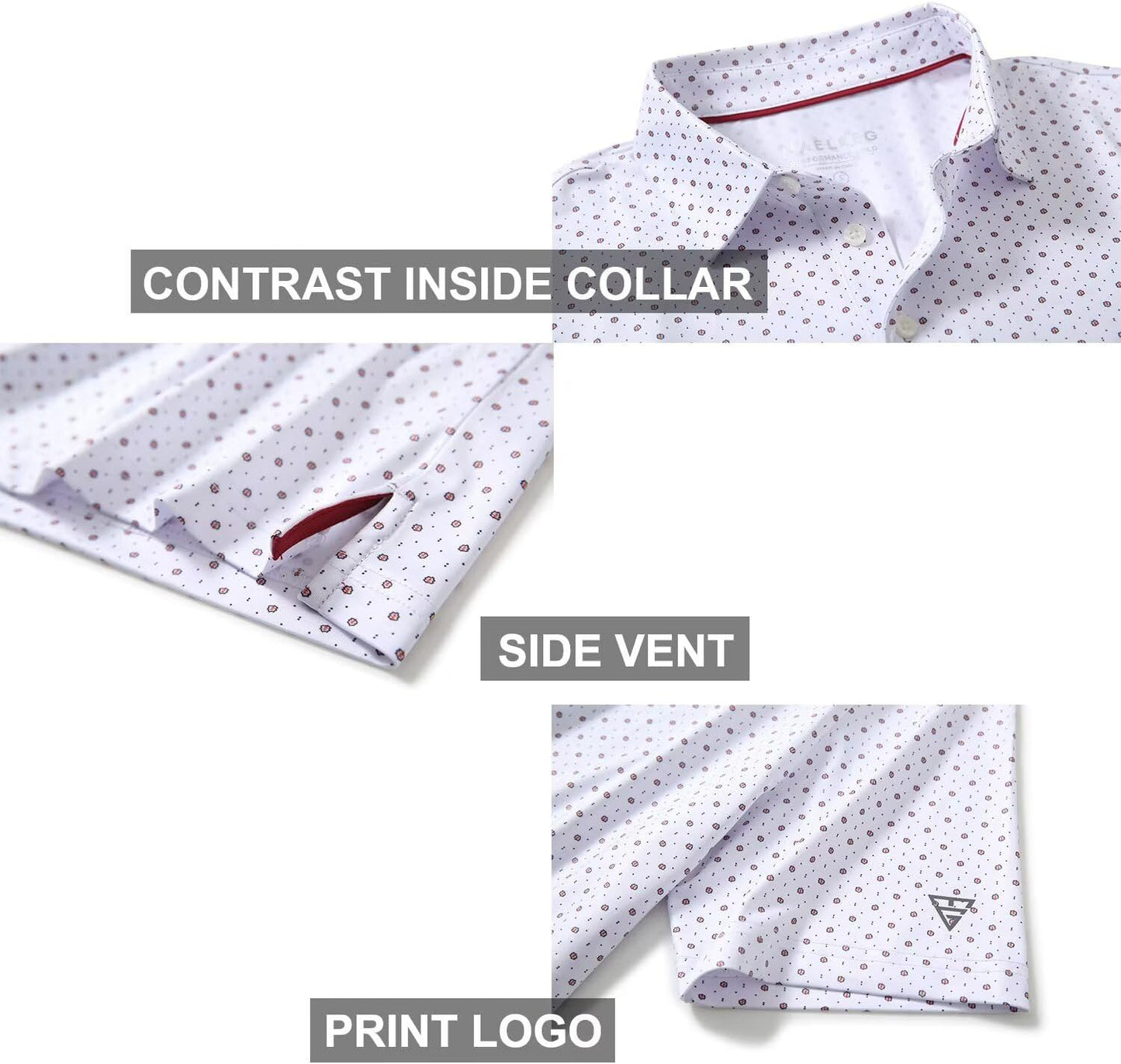 Golf Shirts for Men Dry Fit Short Sleeve Print Performance Moisture Wicking Polo Shirt