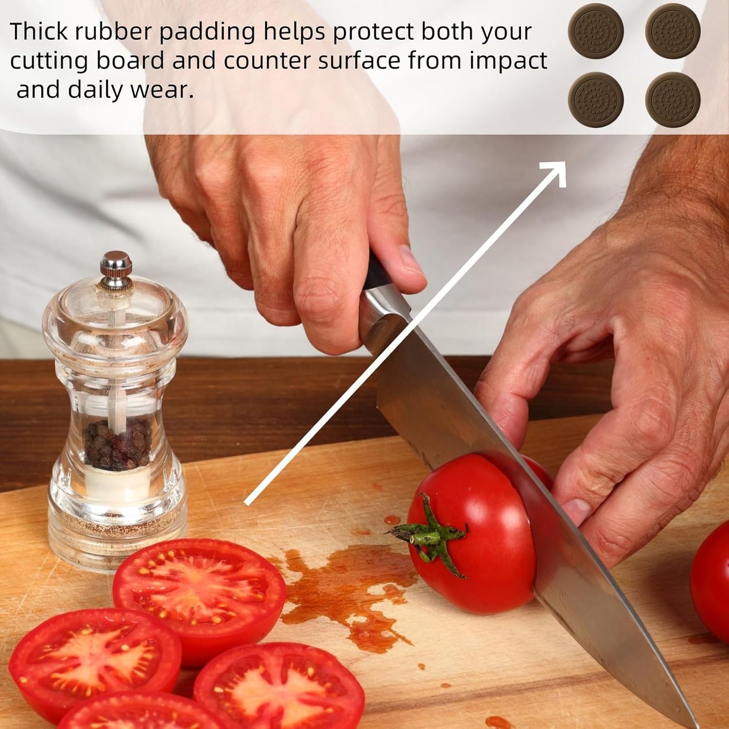 8 Pack Anti-Slip Cutting Board Stabilizer Pads Cutting Board Feet, Self-Adhesive Waterproof Rubber Feet for Furniture, Non-Marking Grips for Chopping Blocks, Shock-Absorbent, Noise Reducing (Round)