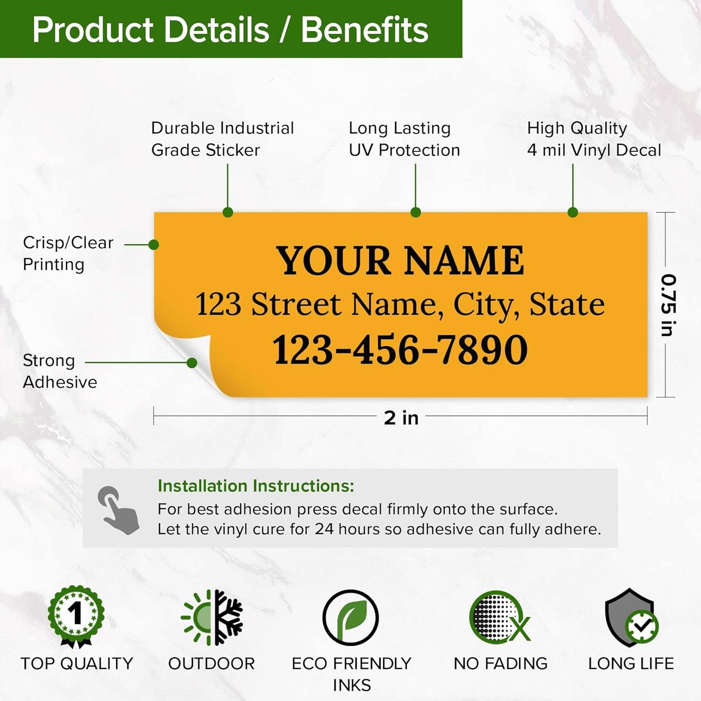 Custom Yellow Golf Club ID Labels, Personalized Golf Club Name Sticker,0.75x2 Inches, Set of 30, 4 Mil Vinyl Decal Stickers Weather Resistant, Made in USA by My Sign Center