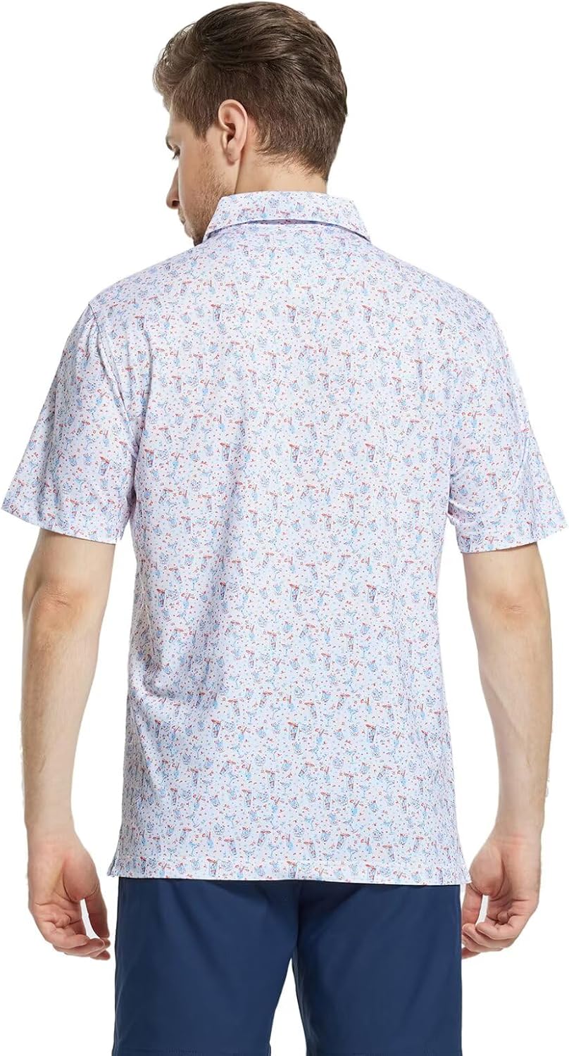 M MAELREG Mens Golf Shirt Short Sleeve Dry Fit Print Moisture Wicking Performance Patterns Collared Polo Shirt