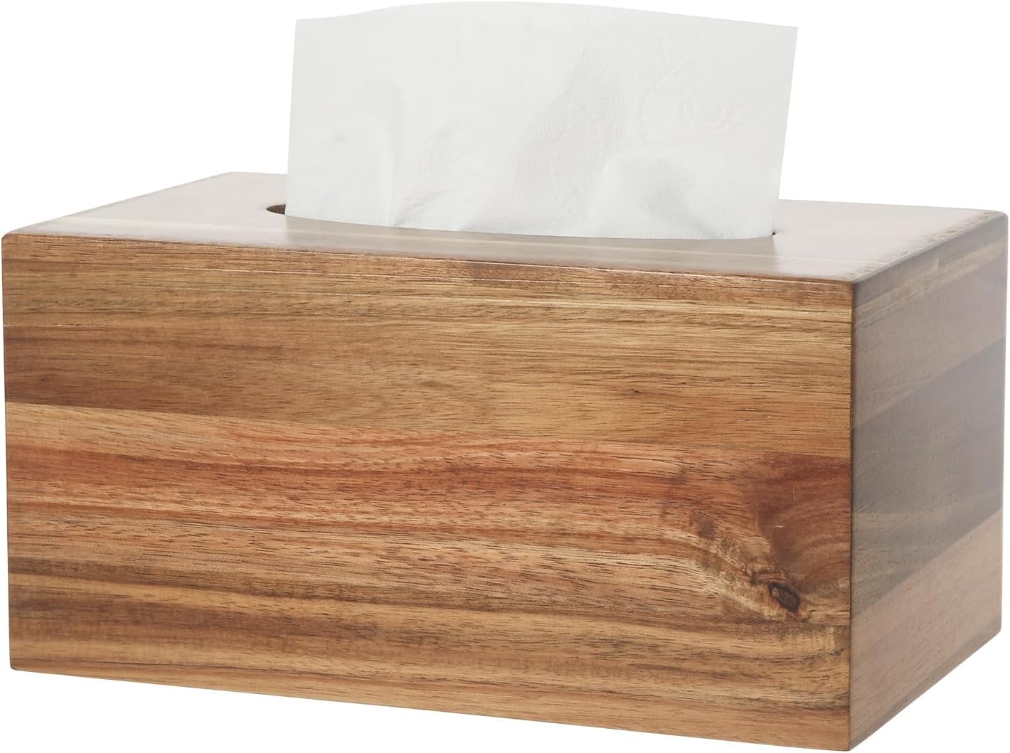 Wooden Tissue Box Cover, Tissue Box Holder with Slide-Out Bottom, (Acacia) (Acacia-Rectangle)