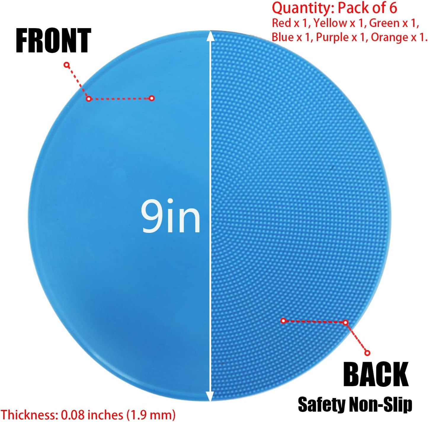 4inch & 9inch Poly Spot Markers for Agility Dot for Gym/PE Training, Dance, 6/12/24 Pcs Round Multiple Color & Size Rubber Non-Slip Spot Marker for Games, Floor Dots and Sport Activities
