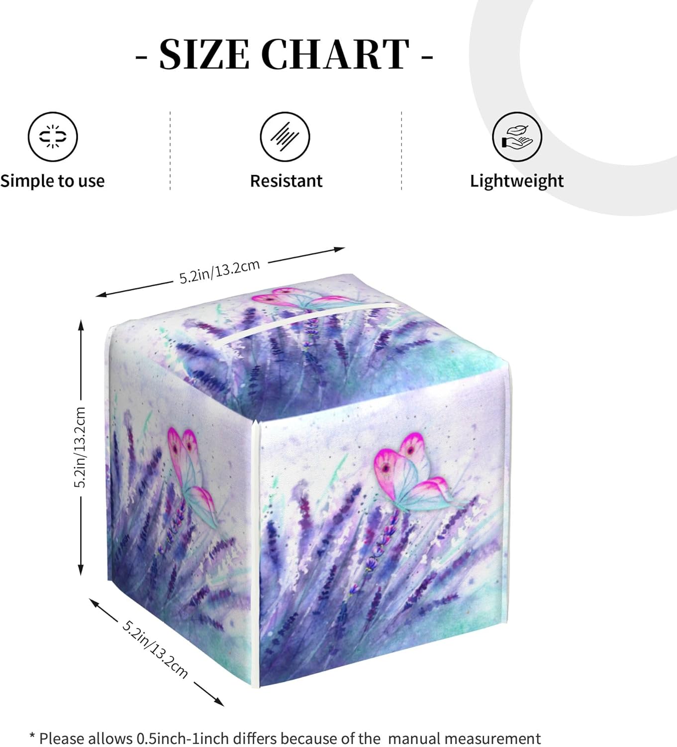 Purple Lavender and Butterfly Tissue Box Cover Square,Watercolor Lavender Flowers Tissue Box Holder Waterproof Leather Facial Paper Organizer Dispenser for Bathroom Home Car Nightstand Vanity Desk