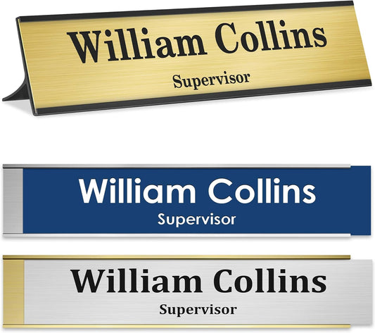 Name Plate for Desk, Personalized Plate, Custom Door Name Plate for Office Doors, Wall, Wall Holder, Laser Engraved, 2" x 10", 18 Color Options, Made in USA by My Sign Center.