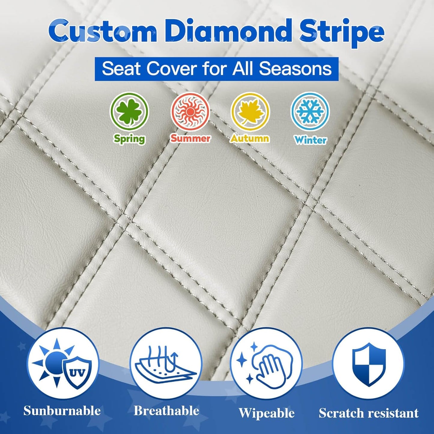 NOKINS Golf Cart Diamond Seat Covers Kit, Fit for Club Car Precedent OEM Standard Front Seat Cushion, Golf Cart Vinyl Seat Cover, No Nails Required