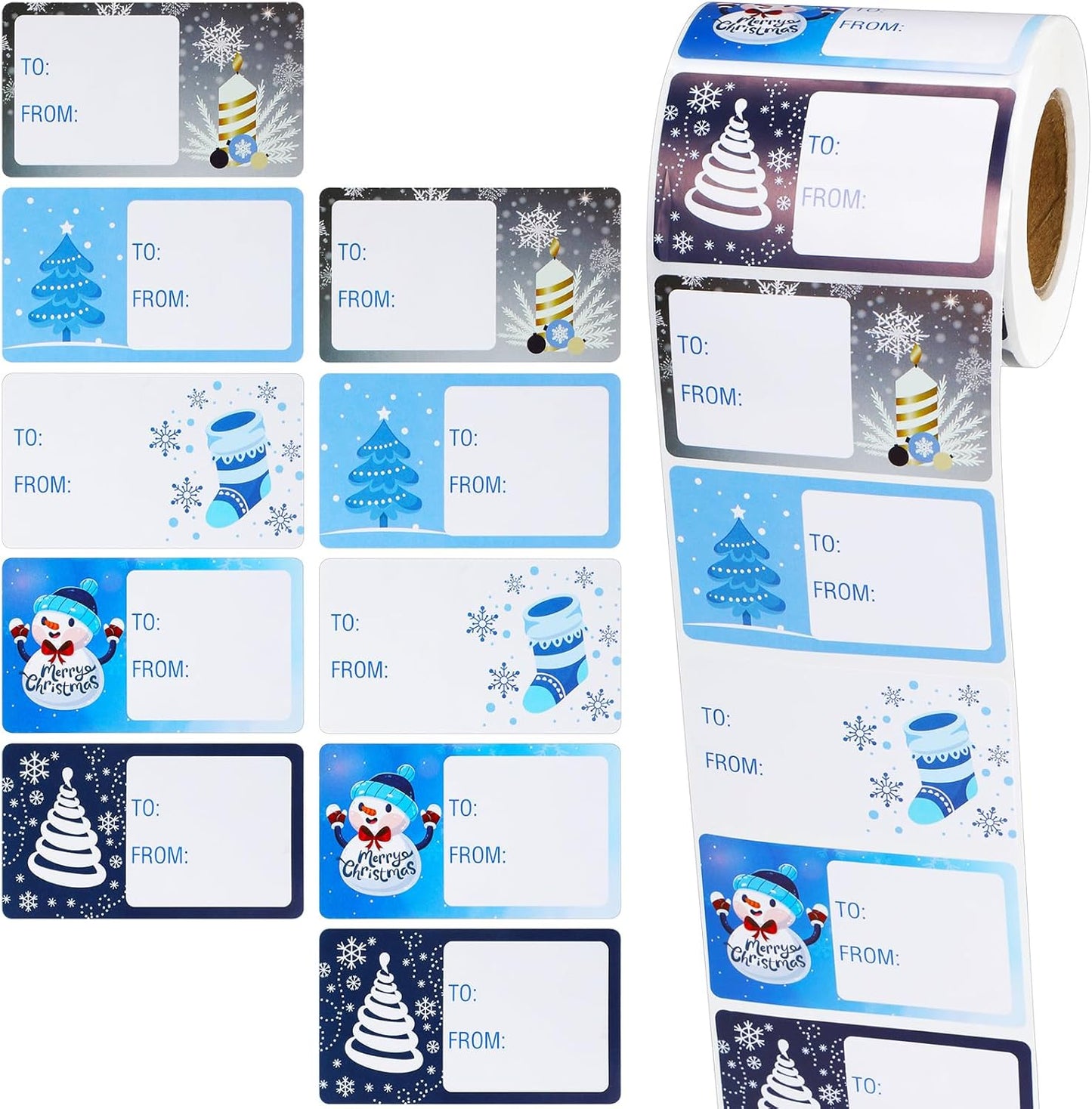 Outus 500 Pieces Christmas Tags Self Adhesive Gift Tags for Xmas Presents Christmas Name Labels Stickers for Wrapping Paper Festival Birthday Holiday Decor(Vivid Style,2.76 x 1.57 Inch)