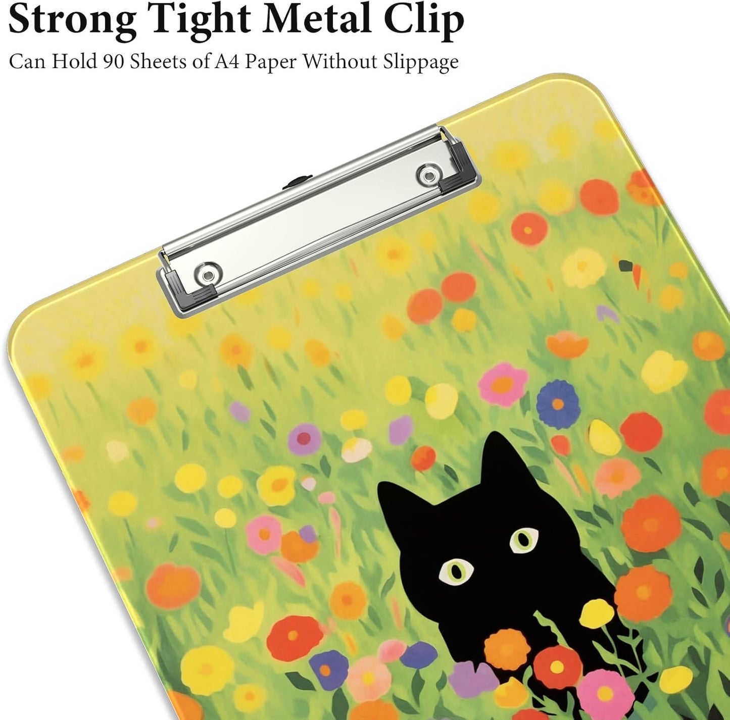 Rimilak Plastic Clipboards with Metal Clip, A4 Letter Size 9 x 12.5 in, Office Decorative for Students Women Men and Kids, Cute Custom Pattern, Green Grass Cat