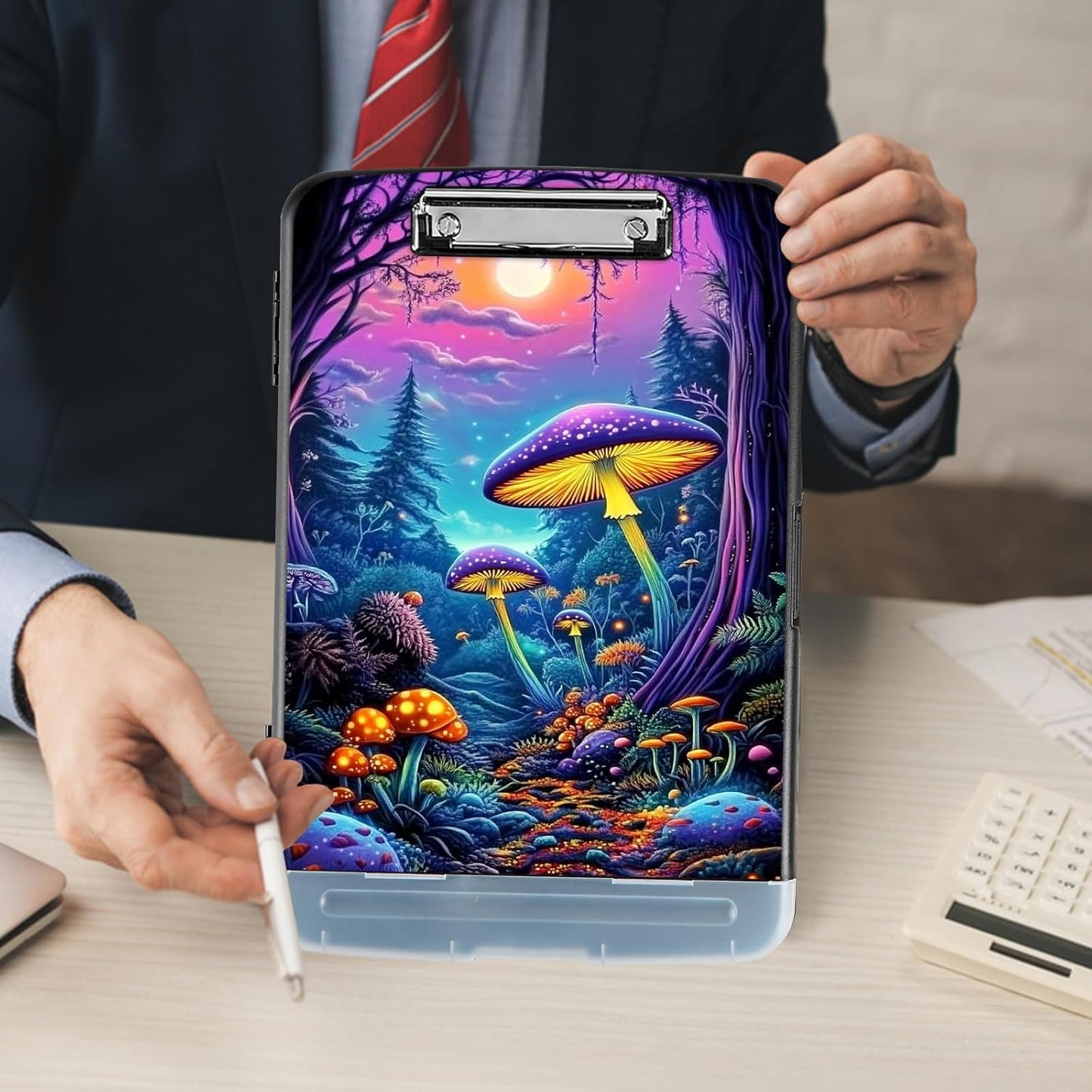 Clipboard with Storage - Large Capacity,Nursing Clipboard with Pen Holder,Heavy Duty,Plastic Side-Opening Folder for Teacher,Nurse - Mushroom Forest