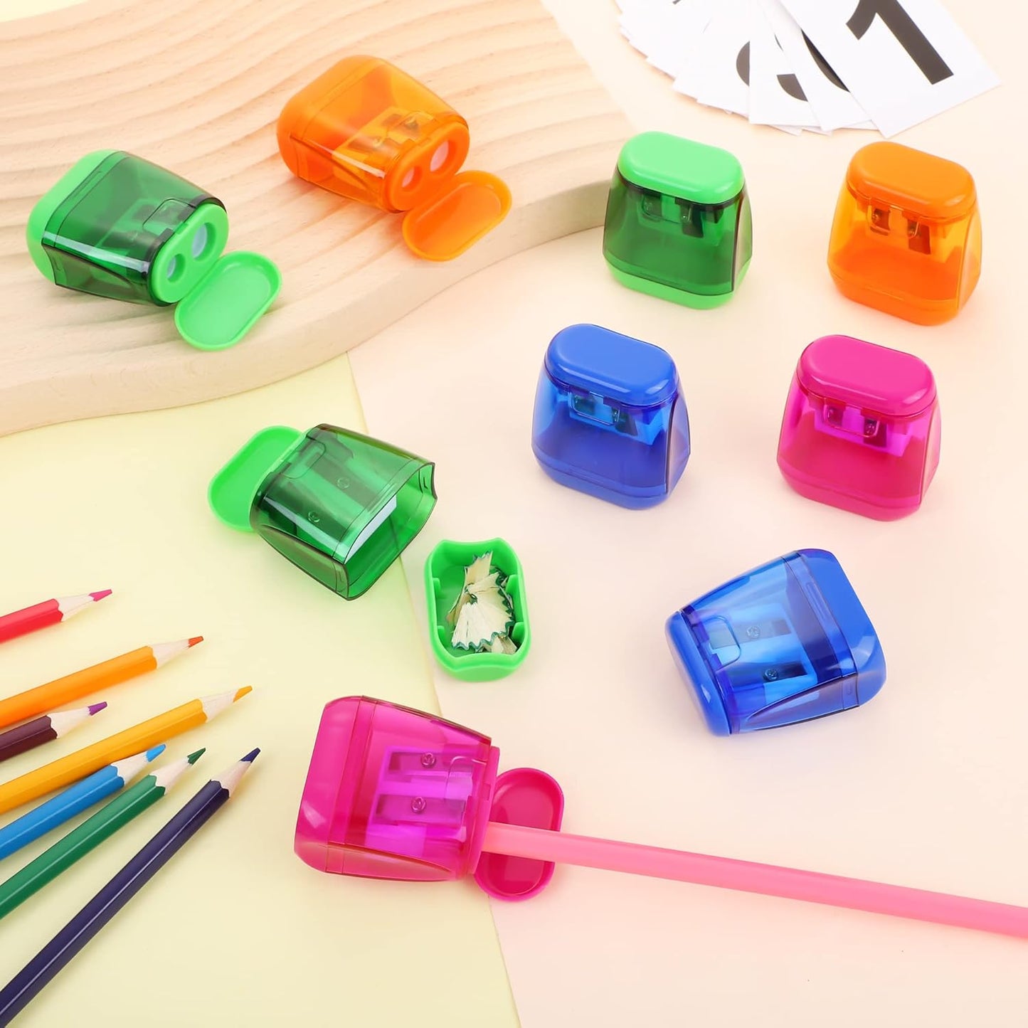 Aodaer 48 Pieces Manual Pencil Sharpeners Dual Hole Compact Sharpener with Lid for Kids Pencil Sharpener in School, Office, Home Mixed 4 Colors