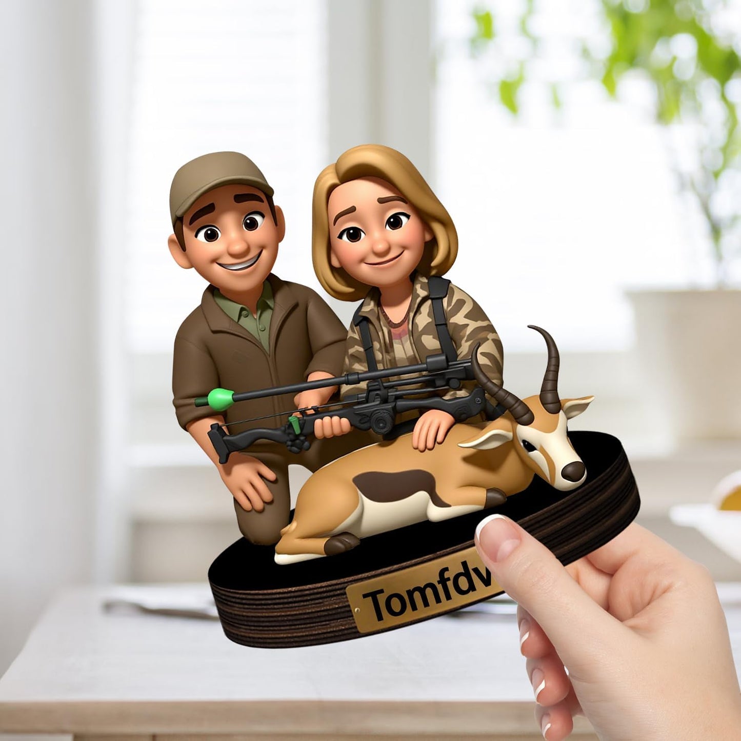 Personalized Hunter Cartoon Photo Sculpture Ornament Custom Name 2D Acrylic Deer Photo Figurine Desk Decor Gift for Dad Husband Grandpa Family Couple Hunting Lover Birthday Xmas (Style 4)